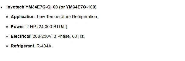 InvoTech YM34E7G-100 Scroll Compressor | 2 HP 208-230V 3PH R448 R507 | 1yr Warr