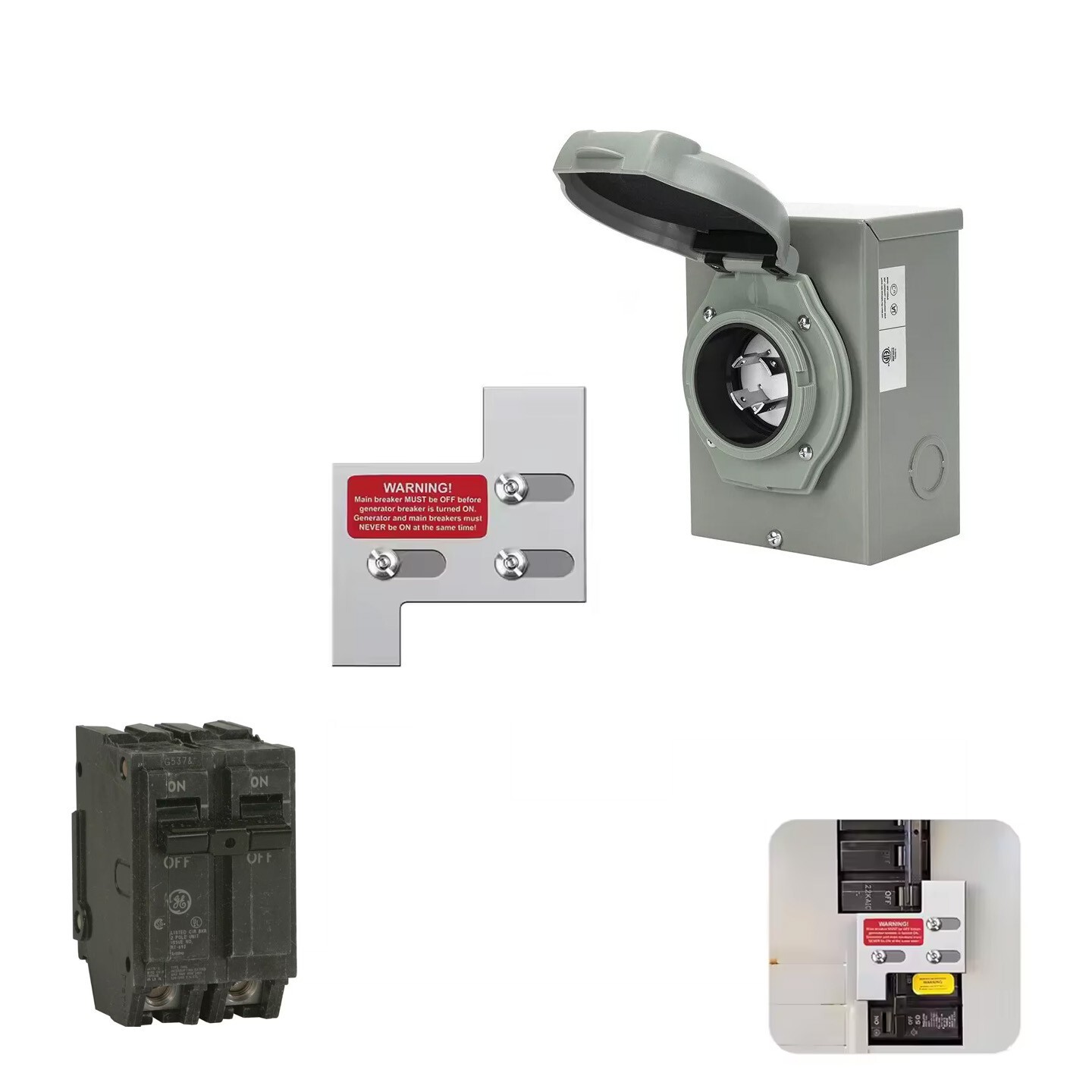 4000-8500W Generator Interlock Kit w/ 30A Inlet Box for GE 150A and 200Amp Panel