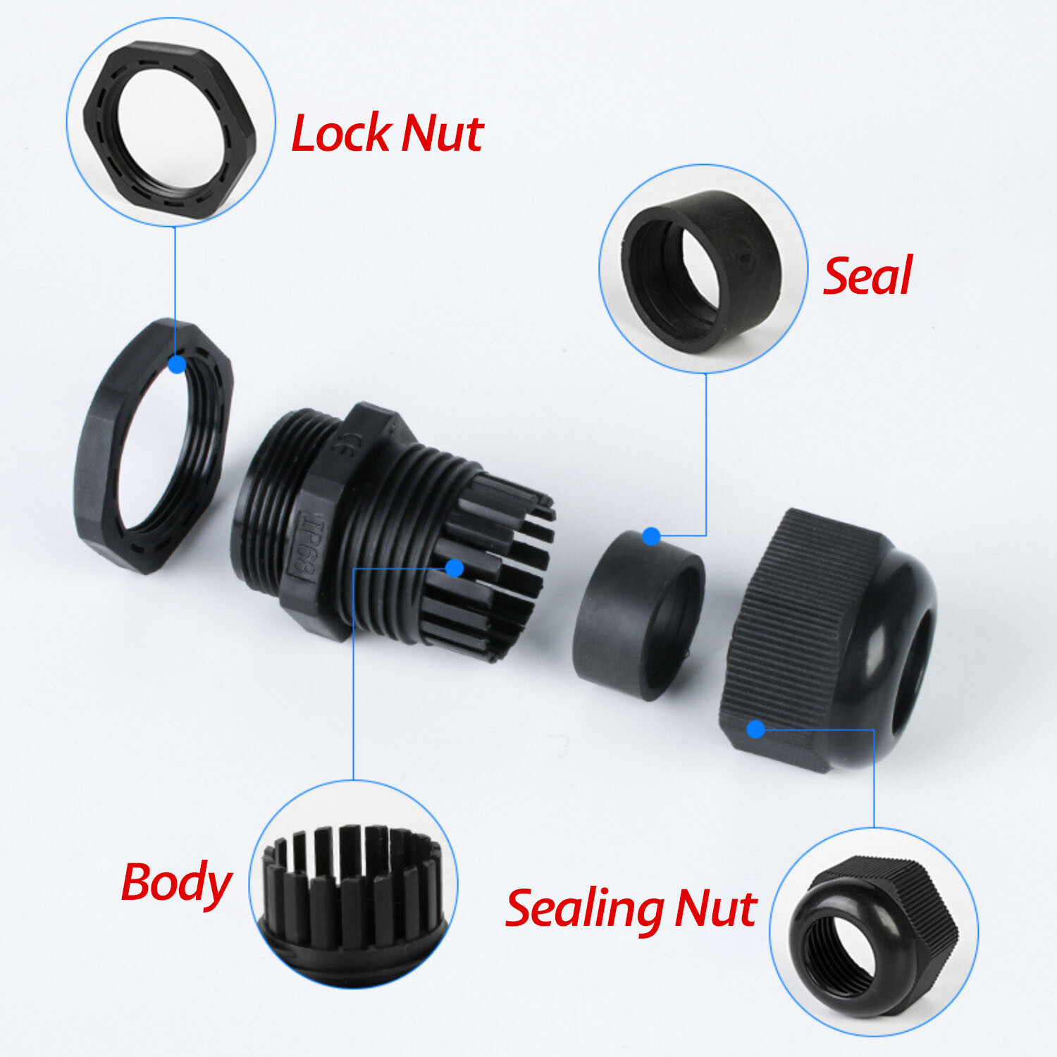 M8 to M72 White/Black IP68 Waterproof Cable Gland Nylon Compression Stuffing