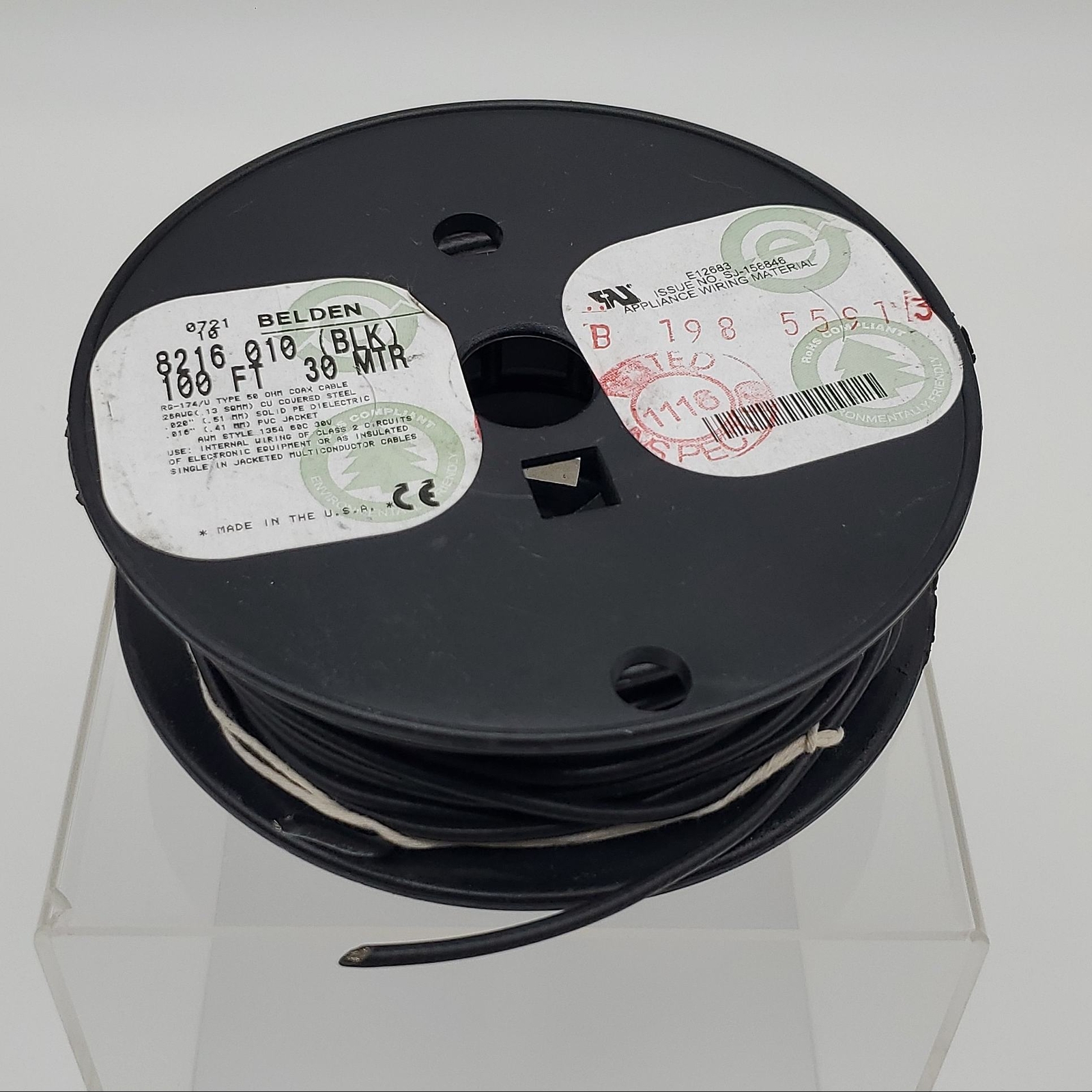 Belden 8216 010 100 FT Coaxial Cable RG-174 26 AWG 7×34 50 OHM Transmission Wire