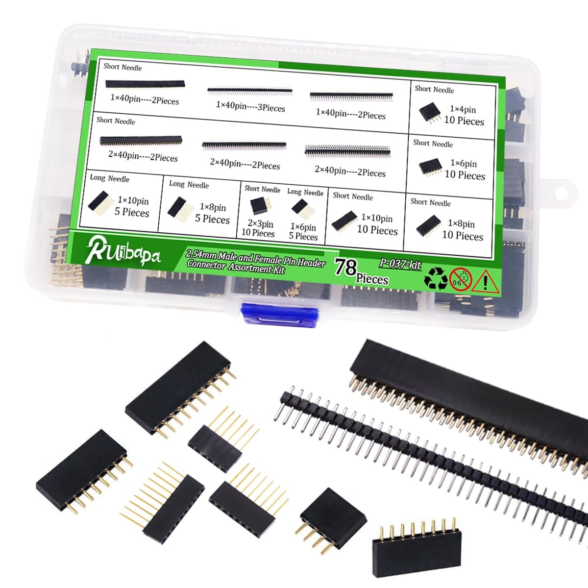 Ruibapa 78 PCS 2.54mm Male and Female Pin Connector Assortment Kit Includes 9…