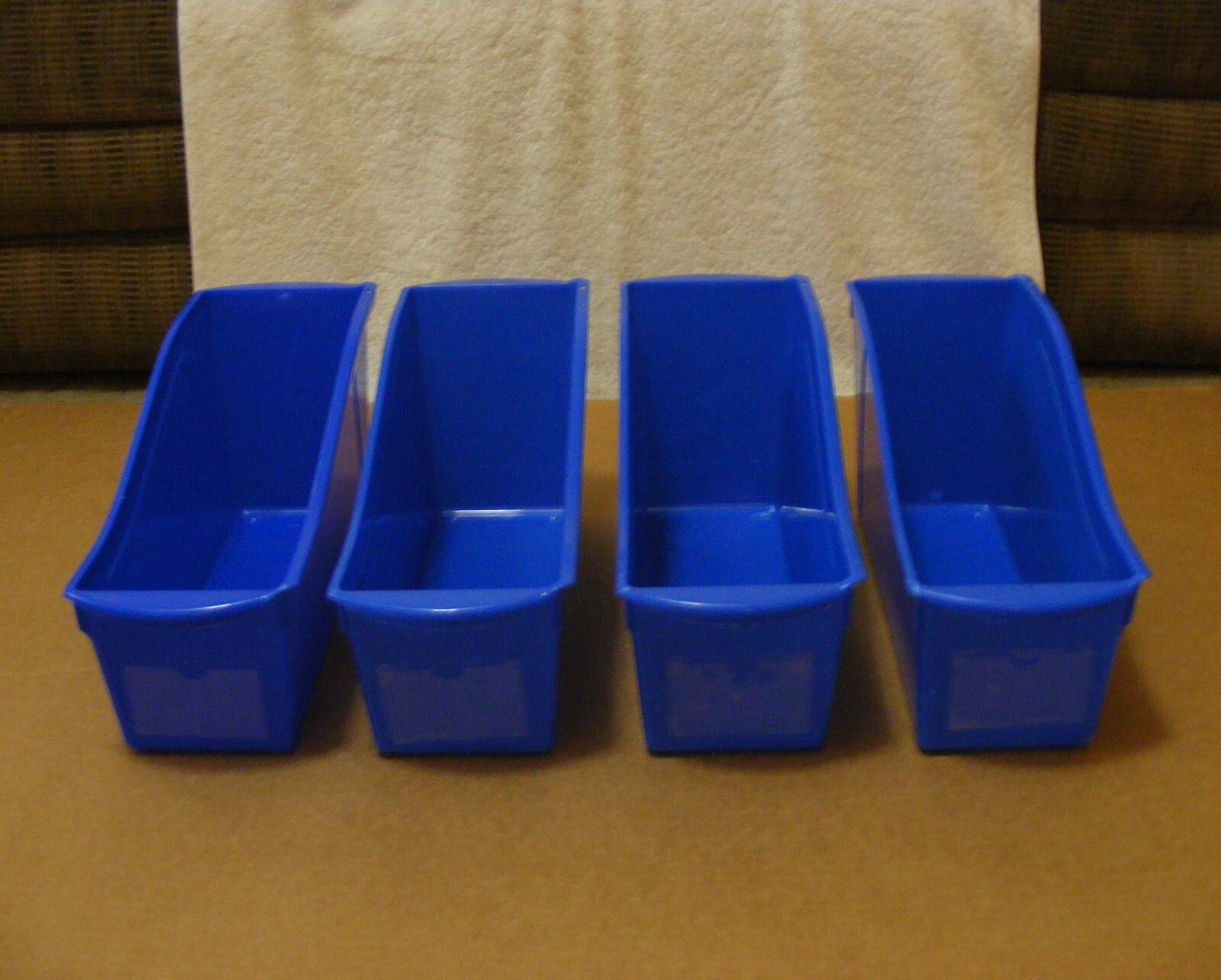 Storex Blue Book Bin Lot (4) – 12-1/4L x 5-1/4W x 7H