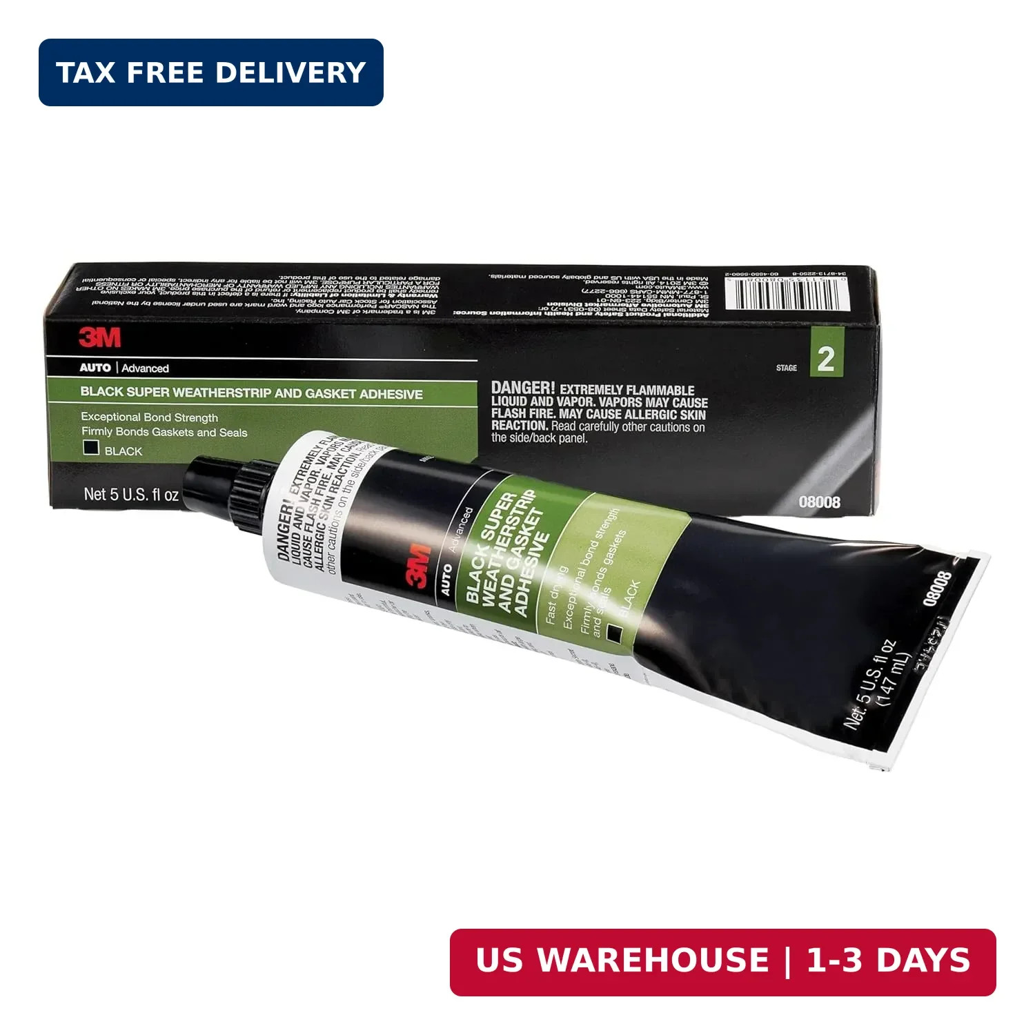 3M Black Super Weatherstrip and Gasket Adhesive, 08008, 5 fl oz, 1 Per Pack