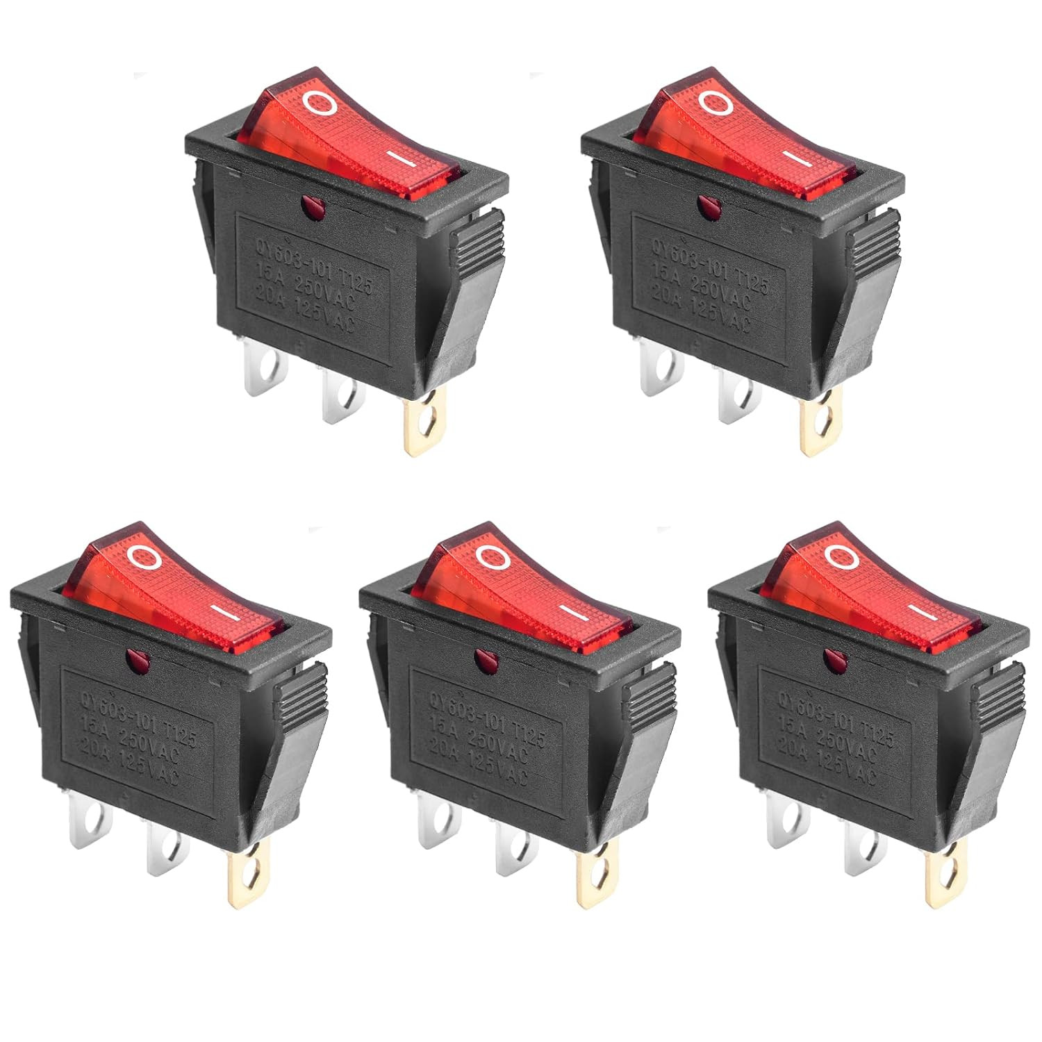 5 Pcs LED Illuminated On/Off SPST 3 Pin Mini Boat Rocker Switch for Car Boat