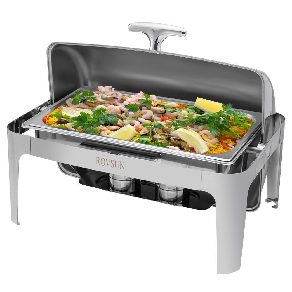 9 Quart Roll Top Stainless Steel Silver Chafing Dish Buffet Set for Weddings NEW