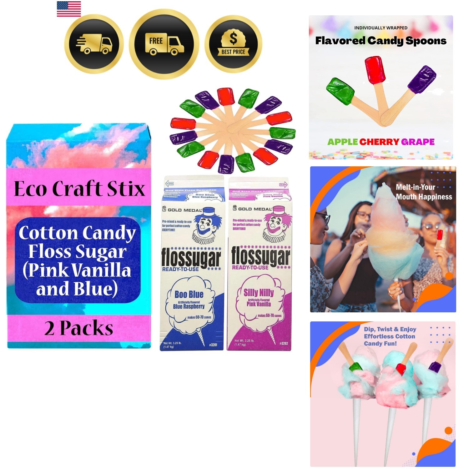 Cotton Candy Floss Sugar Pink Vanilla Blue Raspberry 2pk for Carnival Home