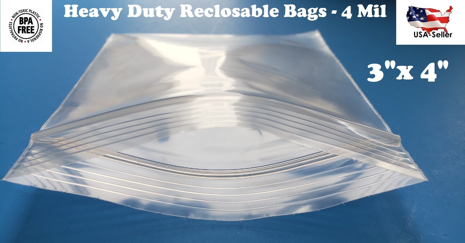 3″x 4″ Clear 4 Mil Plastic Zip Seal Bag Reclosable Top Lock 4Mil Zipper Baggie