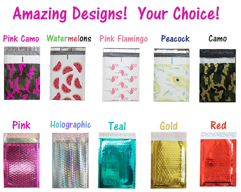 6×10 METALLIC BUBBLE MAILER, POLY BUBBLE Design Padded Shipping Bags, Pink,Teal