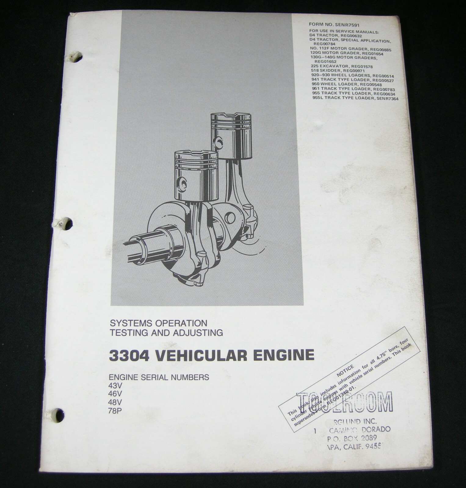 CAT Caterpillar 3304 Engine System Operation Test Adjusting Service Manual Book