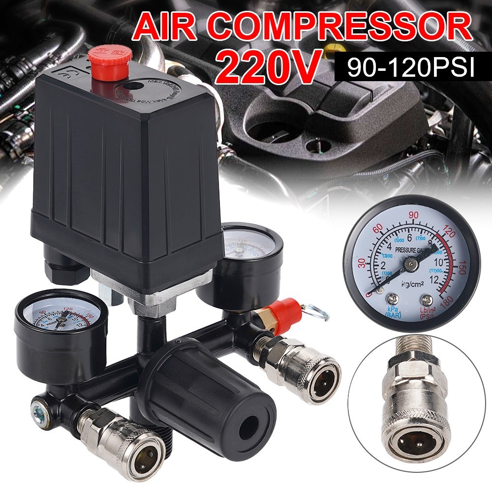 Air Compressor Pressure Switch Control Valve 90-120PSI Pressure Regulator Gauge