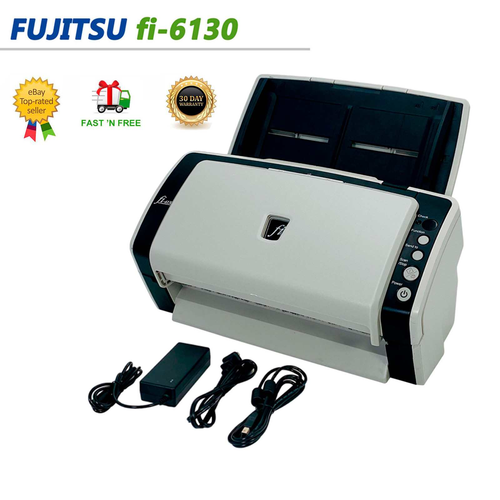 Fujitsu FI-6130 Duplex Document Scanner for Office Work w/Bundle FULLY TESTED