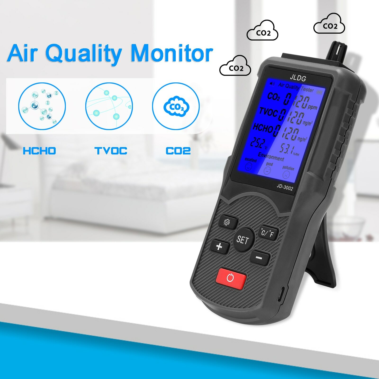 Testeur de qualité de l’air multifonctionnel CO2 tcov, moniteur détecteur de gaz