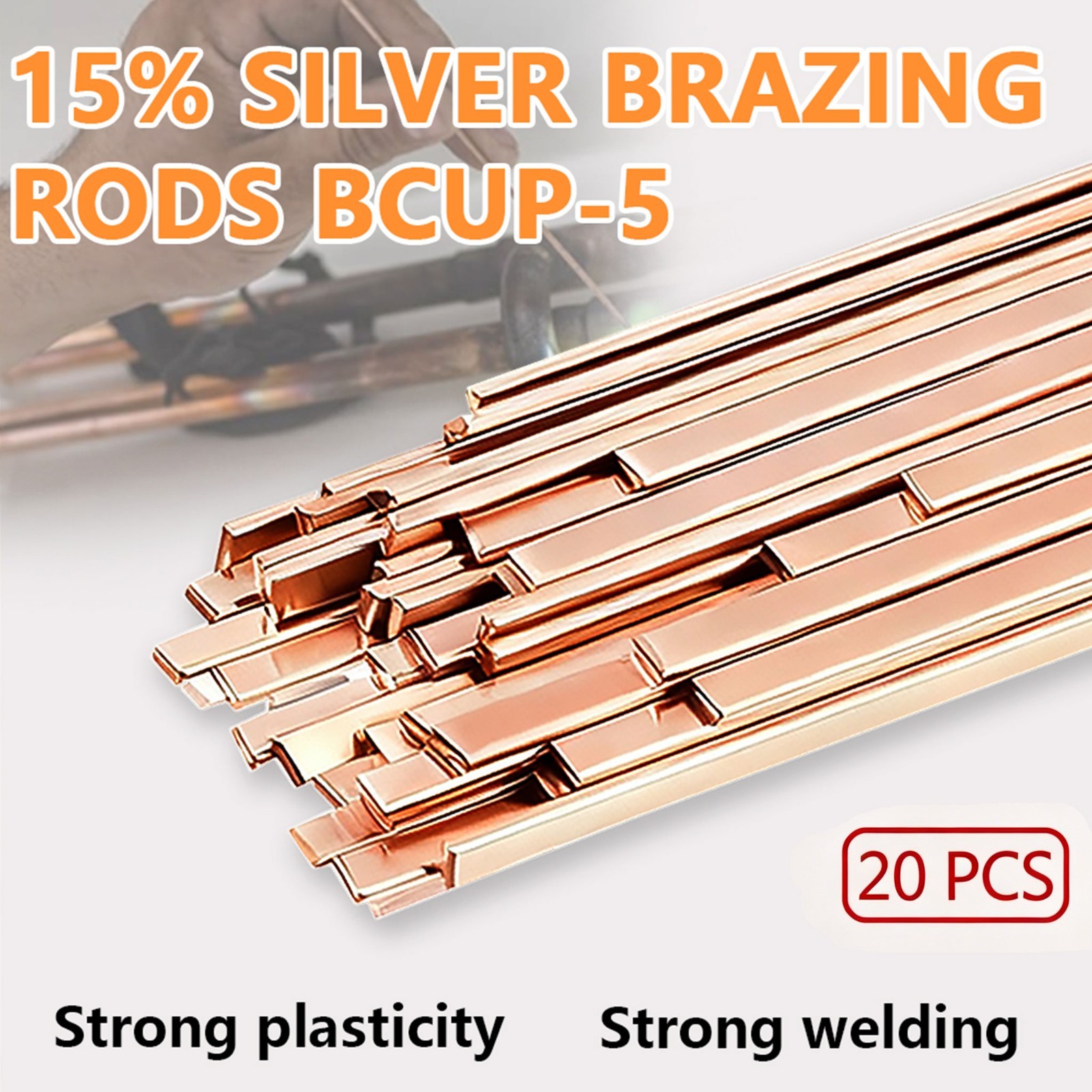 20 Sticks 15% Silver Brazing Rods – Flat Phos Copper Welding Rods for HVAC, Air