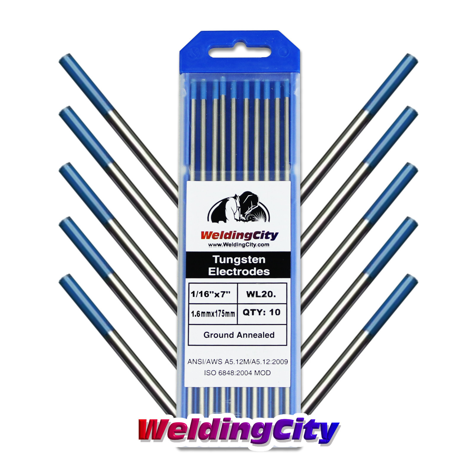 WeldingCity® 10-pk TIG Welding Tungsten Electrode 2% Lanthanated Blue 1/16×7″ US