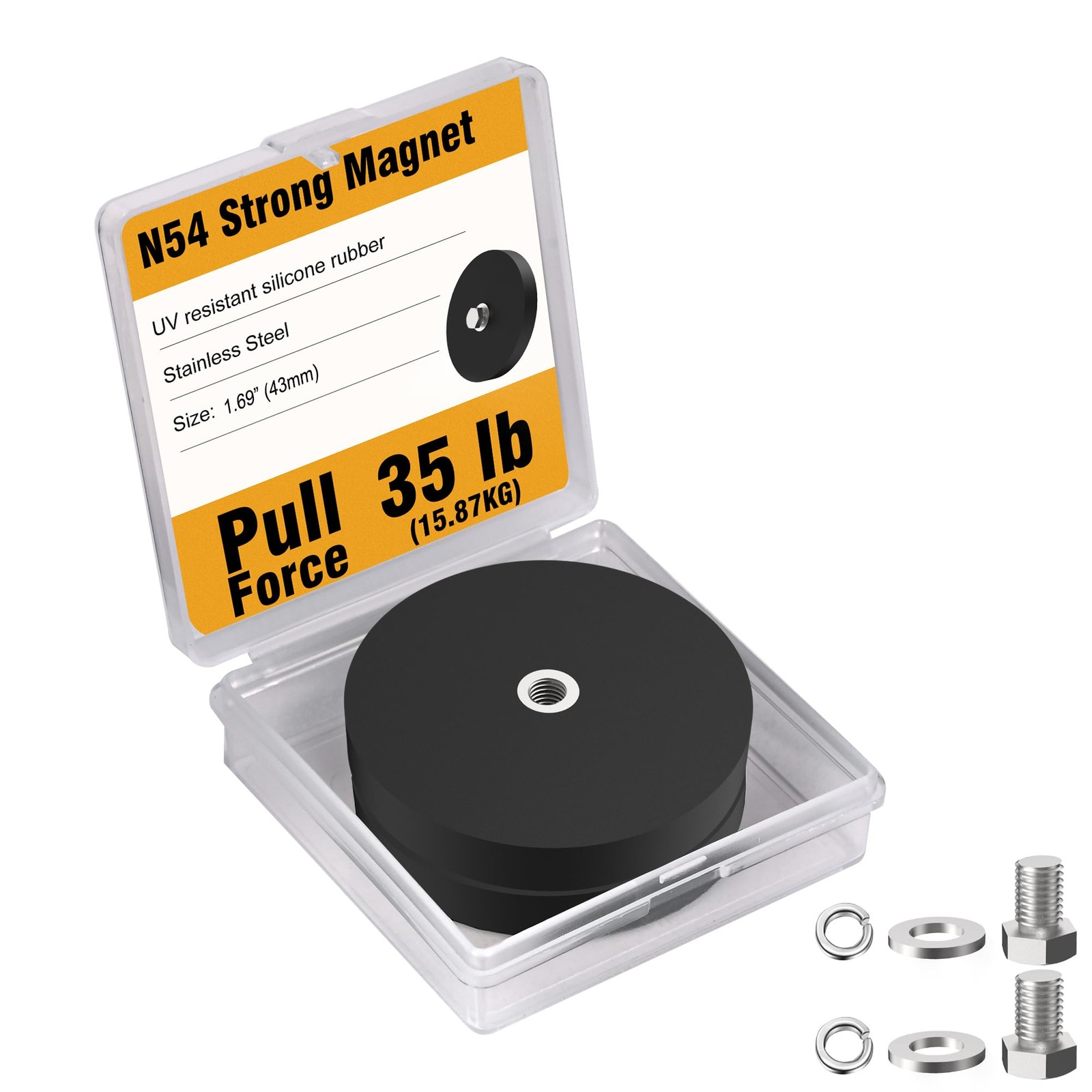 2 PCS Heavy Duty Rubber Coated Magnets 35 LBS Force N54 1.69 Inch / 43mm