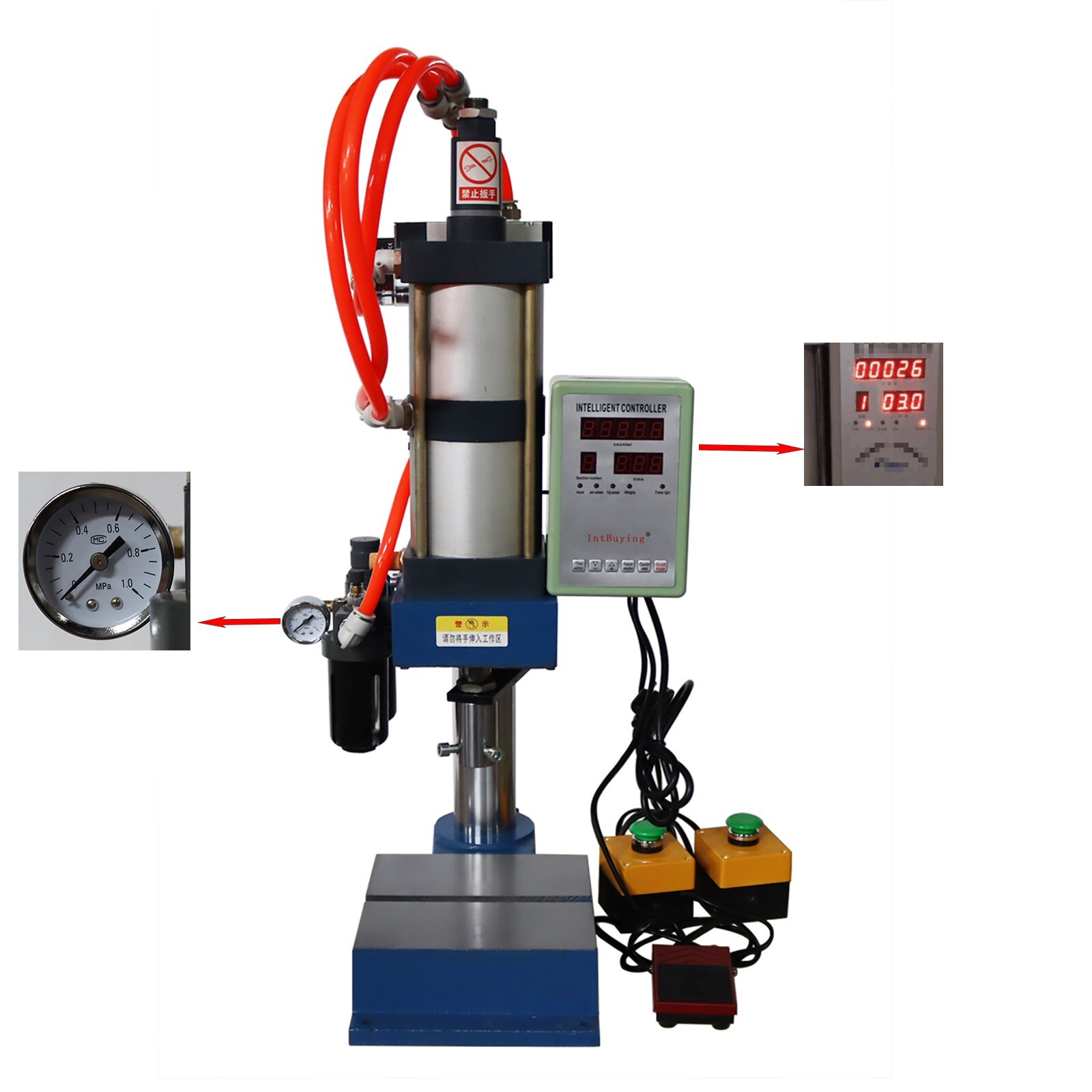 2205lbs Pneumatic Punch Press with Controller Easy Operate Die Hole φ0.78” 110V