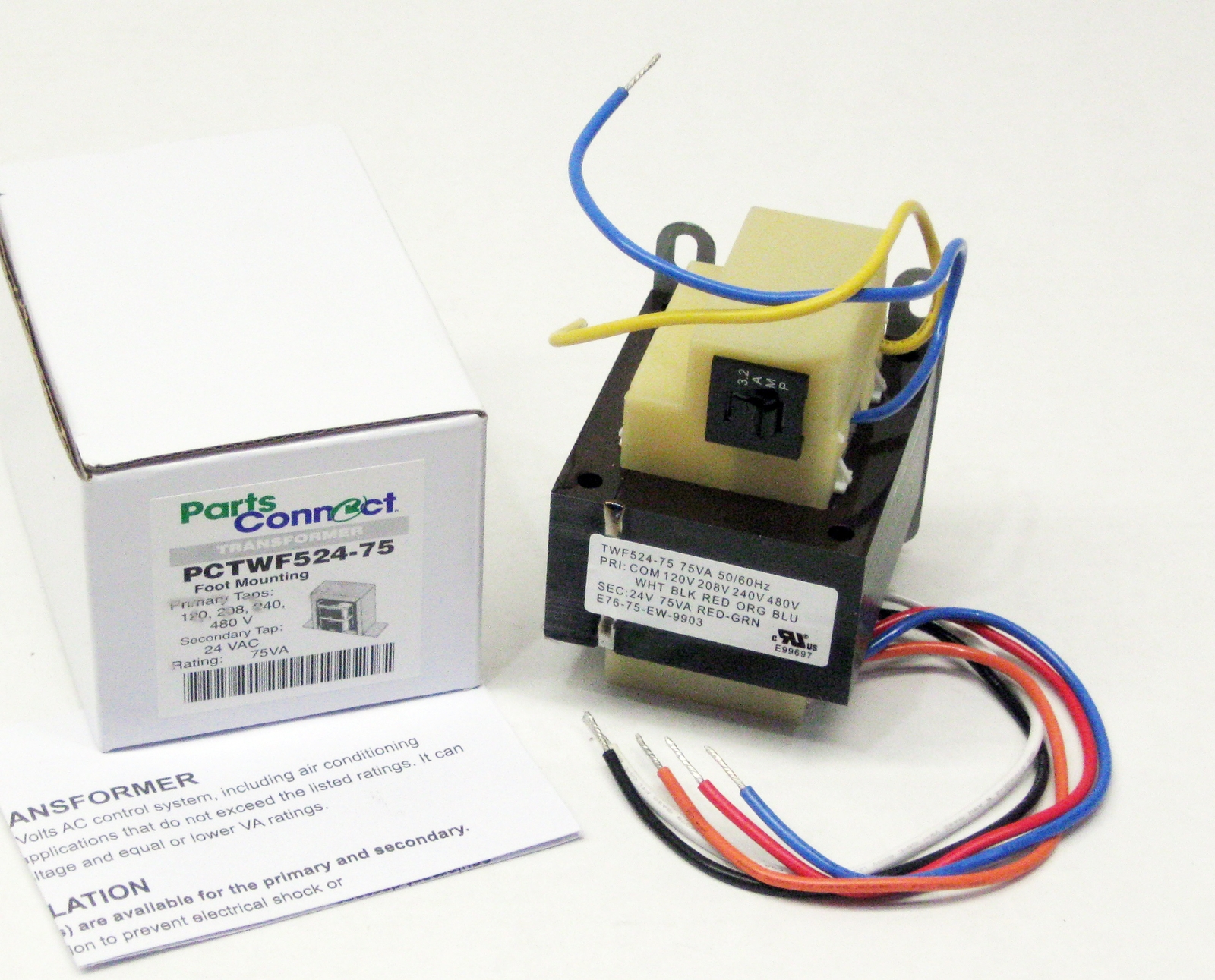 75VA Transformer Primary 120V 208V 240V 480V Volt 24V Secondary HVAC Furnace
