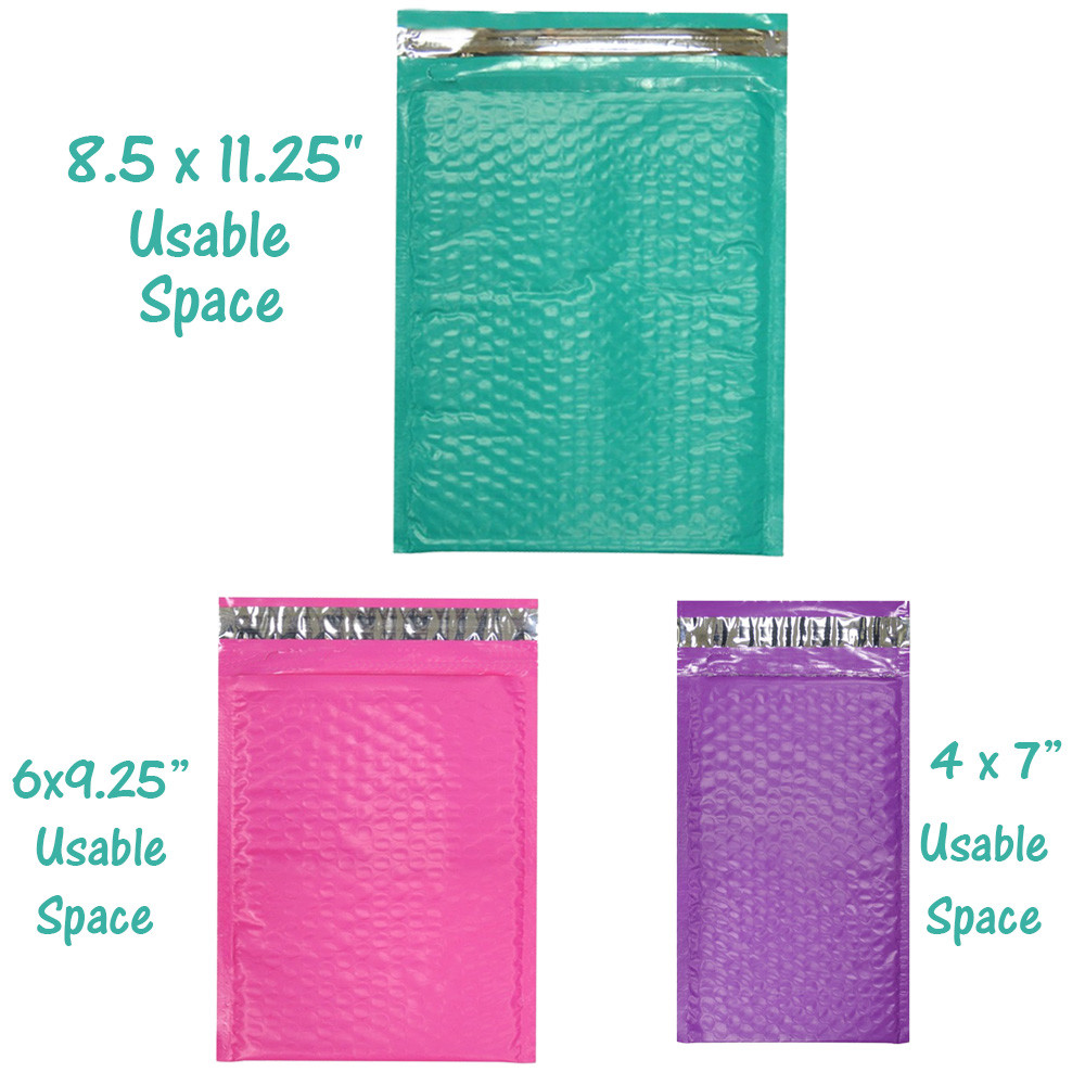 All 3 Sizes! Assorted 8.5×12, 6×9, & 4×8 Colored Poly Bubble Padded Mailers NEW!