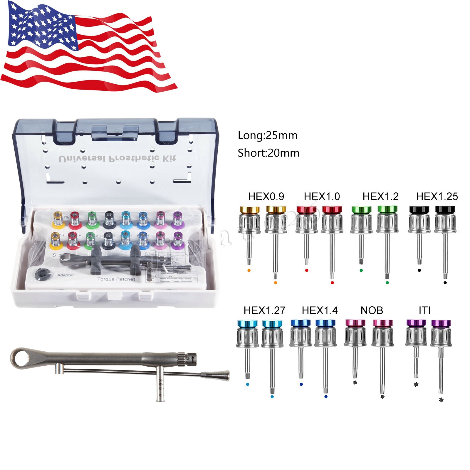 Dental Universal Implant Kit Abutment Hand Driver Hex Screwdriver Long+Short US