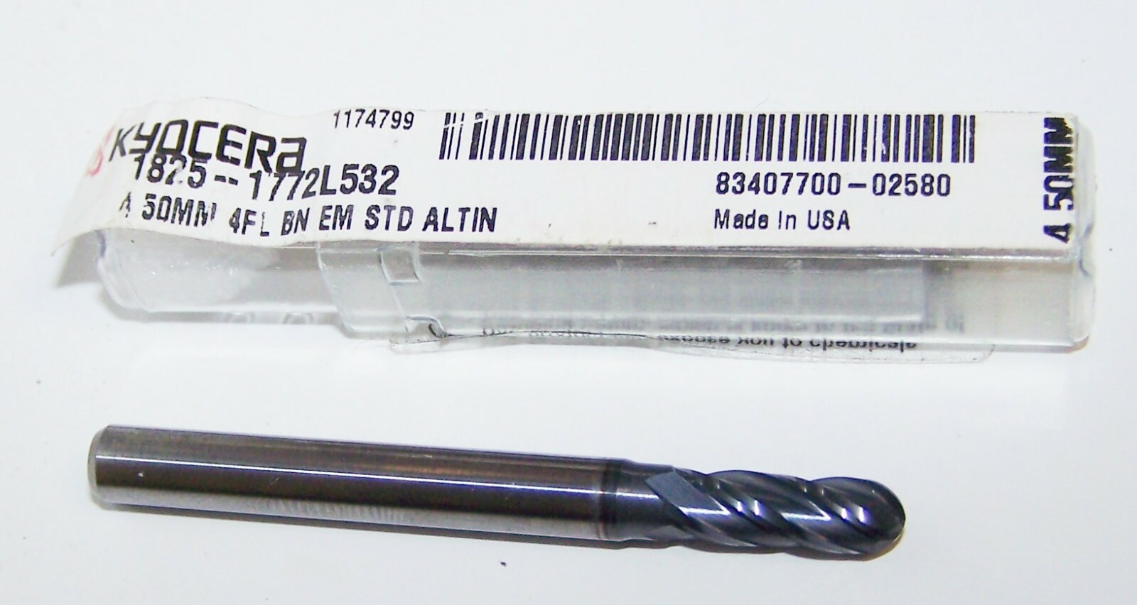 4.50mm (.1772″) CARBIDE END MILL 4 FLUTE BALL END ALTIN 1825-1772L532