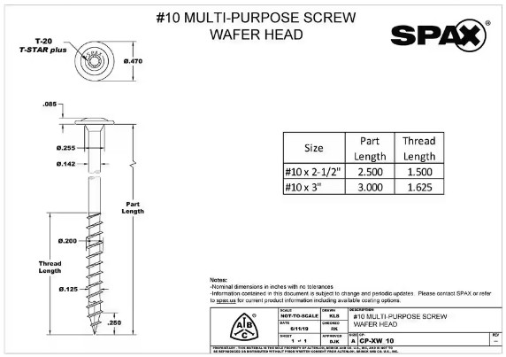 (3 lbs.) SPAX Interior #10 x 3″ Wafer Head Multi Material Screws T-20 Plus SALE
