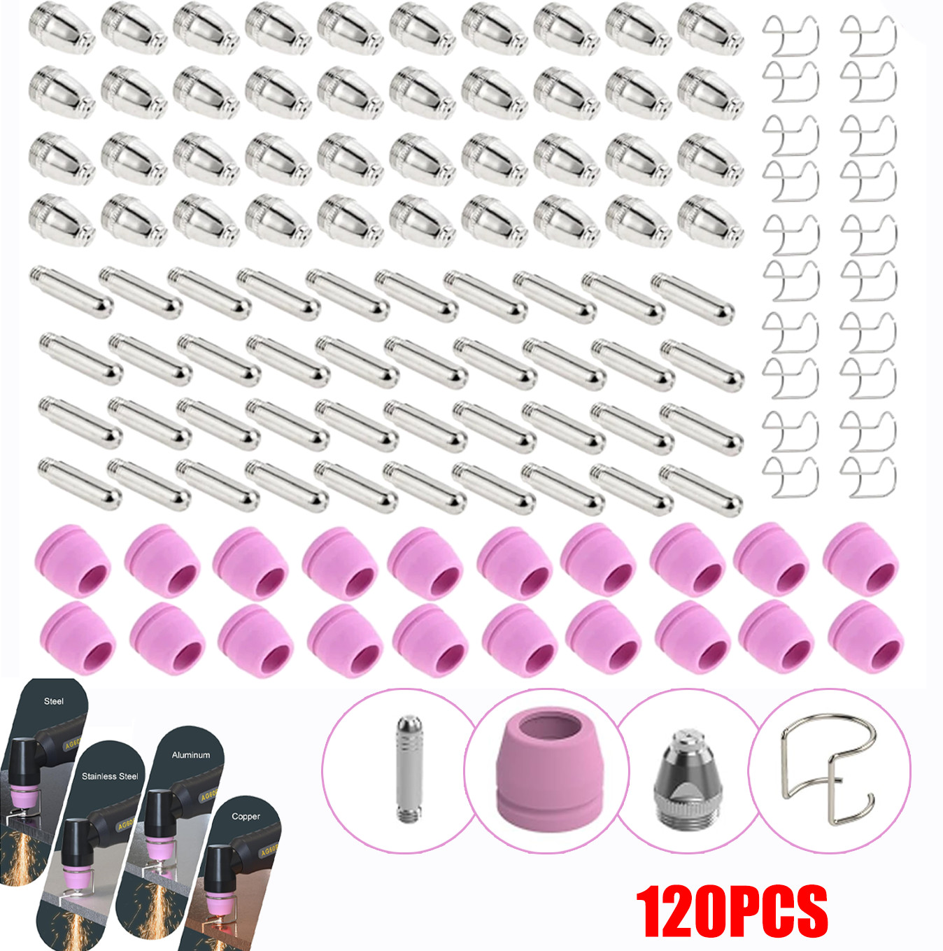 120pcs Plasma Cutter Torch Consumables Kit 60Amp for SG-55, AG-60, WSD-60 CUT50