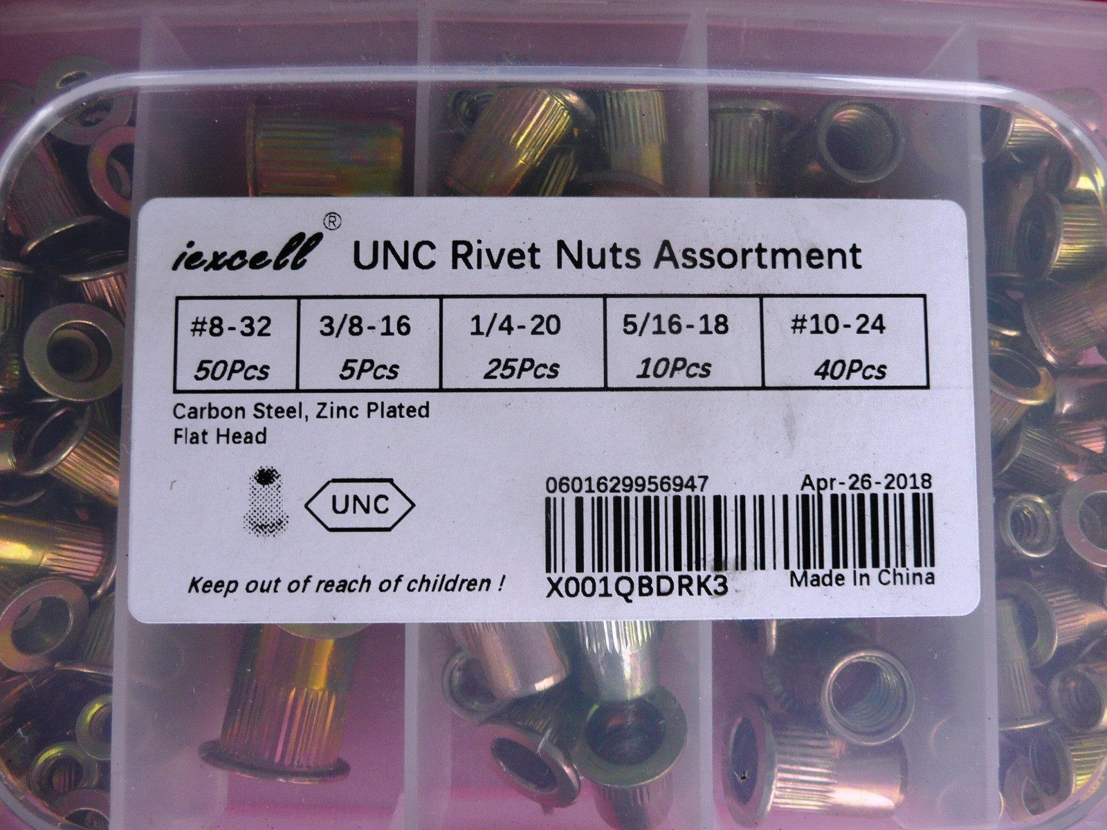 iexcell UNC Carbon Steel Zinc Plated Rivets, 130 pieces (see photos for sizes)
