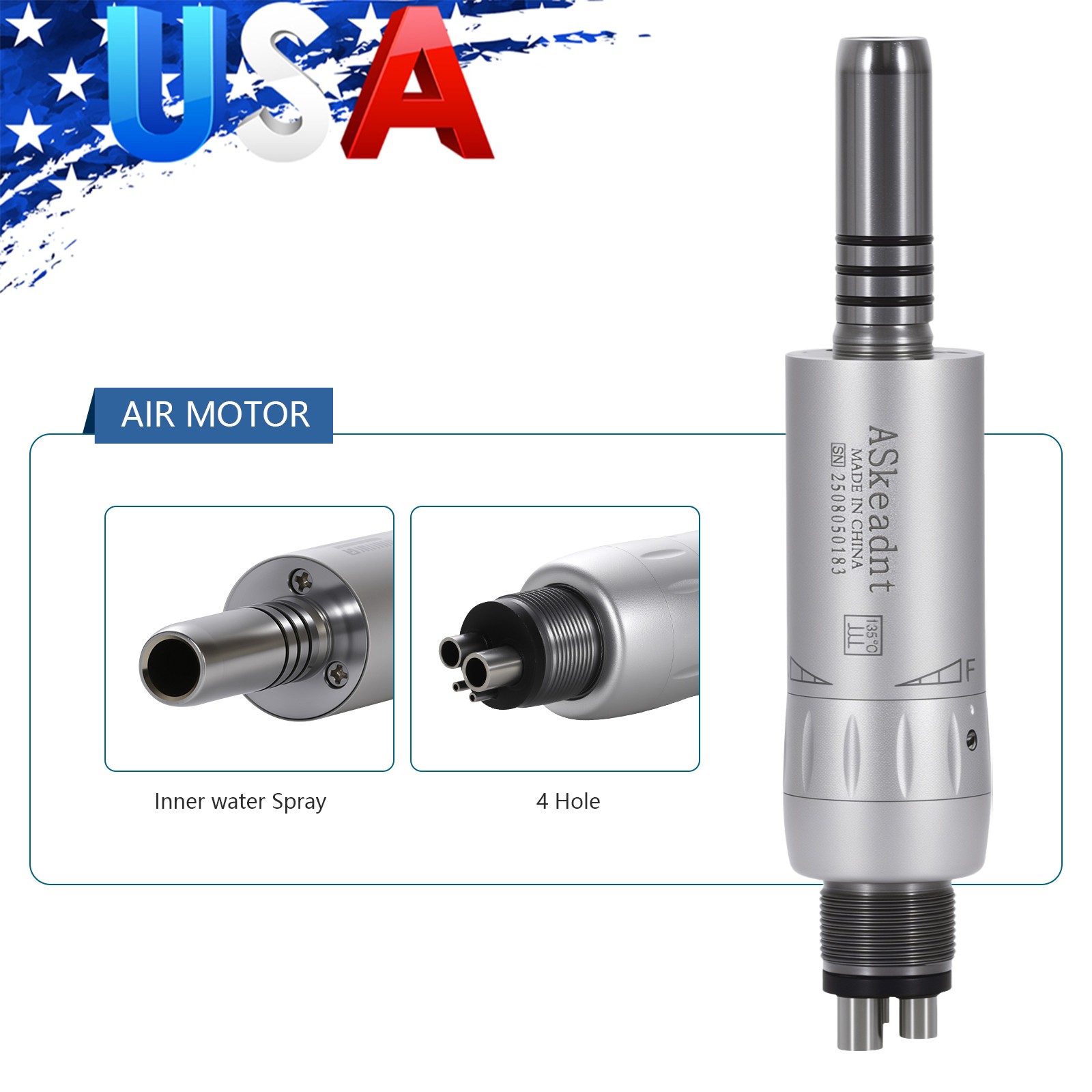 1-10* Dental Inner Channel E-type Air Motor Handpiece 4 Hole Low Speed E-type