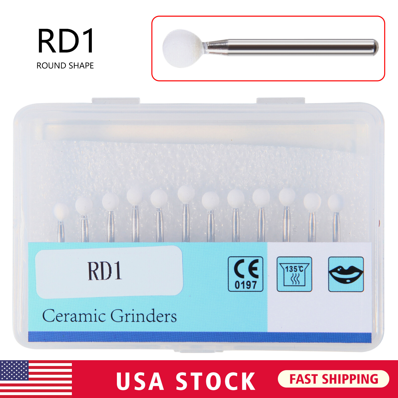 1-5Packs Dental White Stone High Speed Polishing Burs FG Round Aluminum Oxide ns