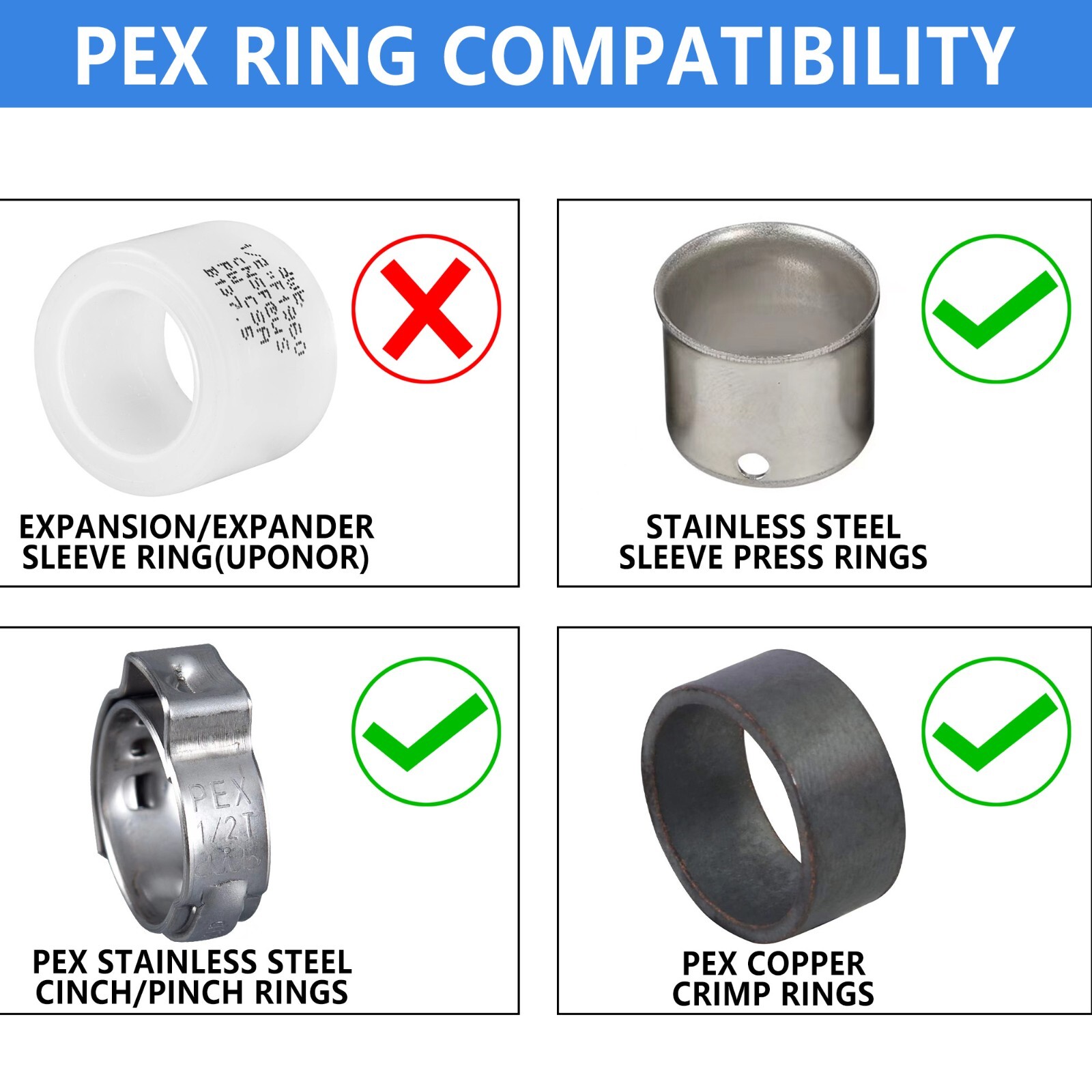 EFIELD 10PCS 1/2″ Pex X 1/2″ Polybutylene Transition Coupling W/H Rings, No Lead