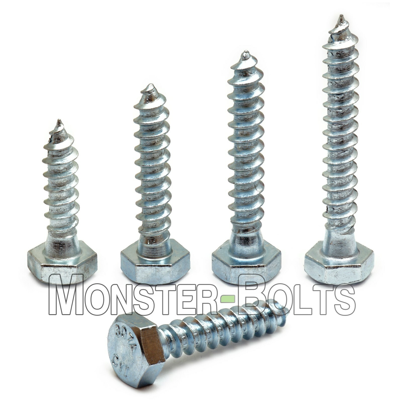 5/16″ Hex Lag Screws / Lag Bolts, Zinc Plated steel CR+3 RoHS (aka Coach Screw)