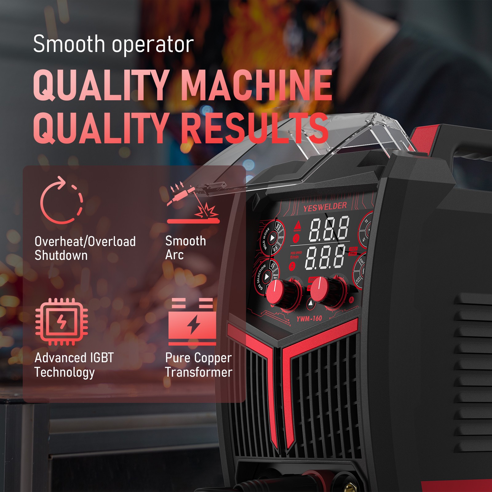 Multiprocess MIG Welder, Synergic Control, 160Amp 110/220V Welding machine