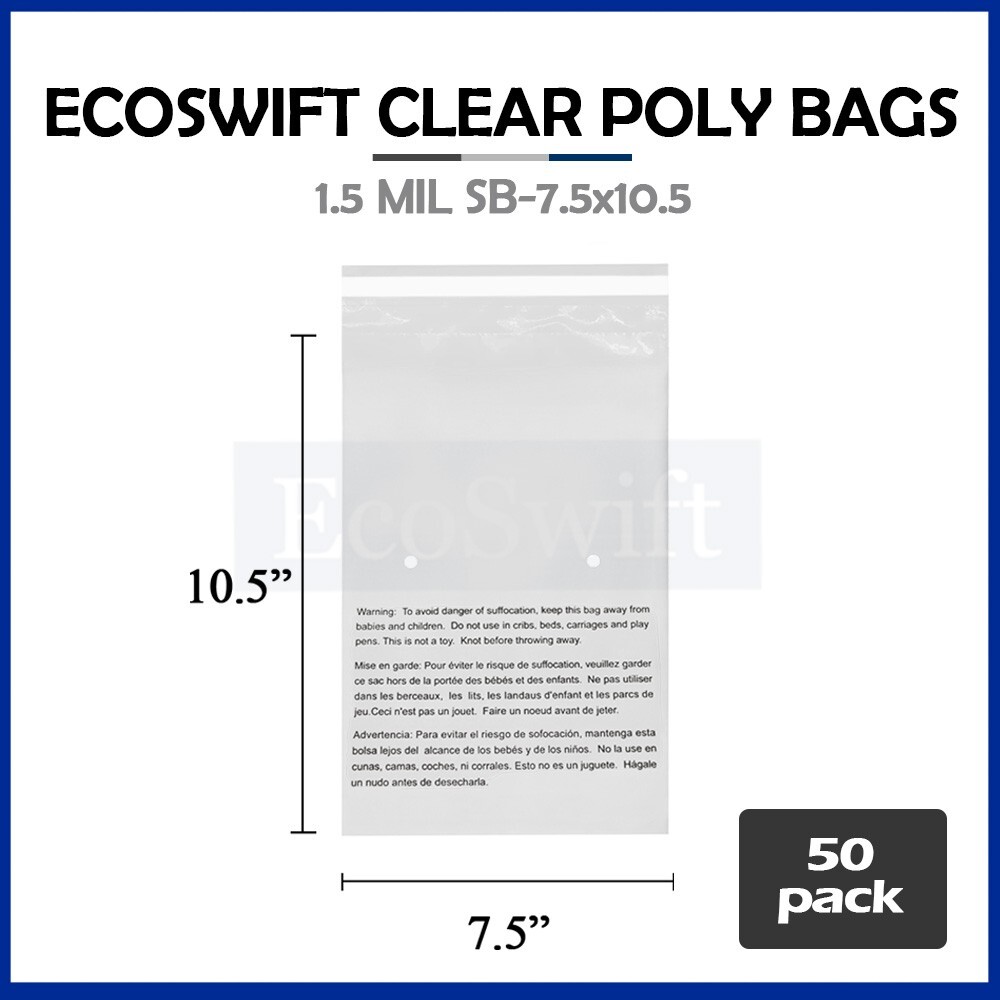 50 7.5×10.5 Self Seal Suffocation Warning Clear Poly Bags 1.5 mil Free Shipping