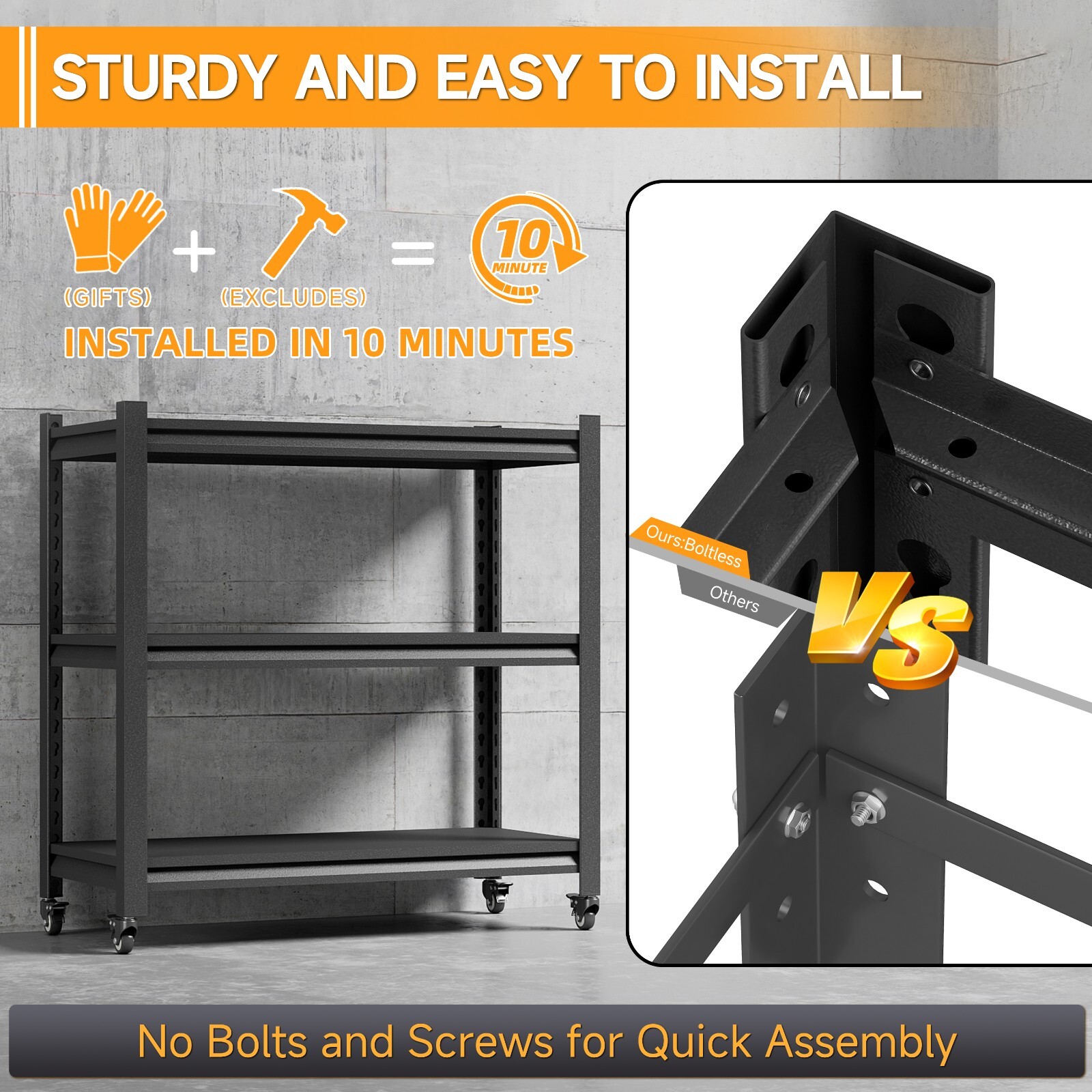 Heavy Duty Metal Shelving 3-tier Garden Tool Racks Utility Garage Tool Racks