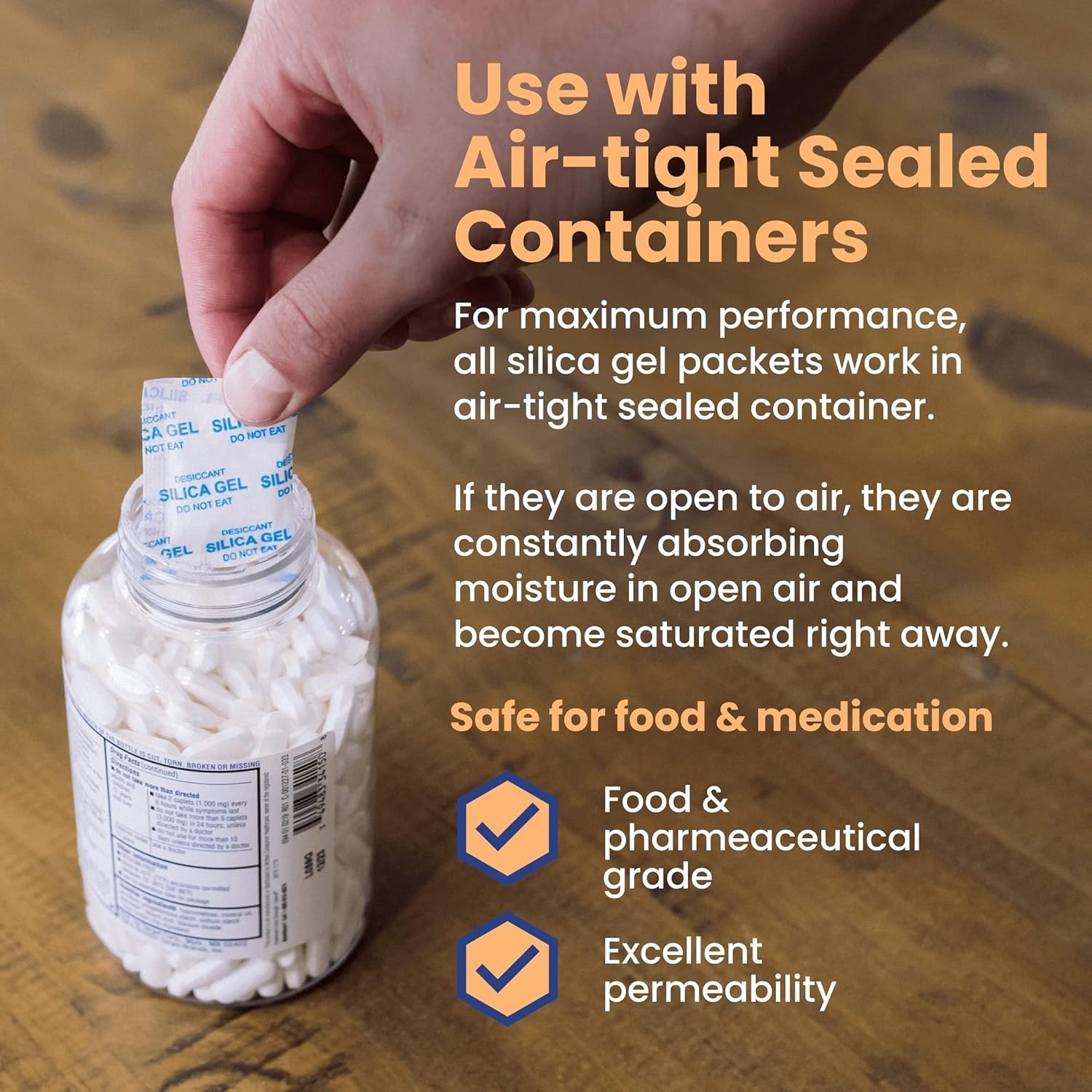 2g Food Safe Silica Gel Desiccant Packs Rechargeable Moisture Absorbers 250 Pack