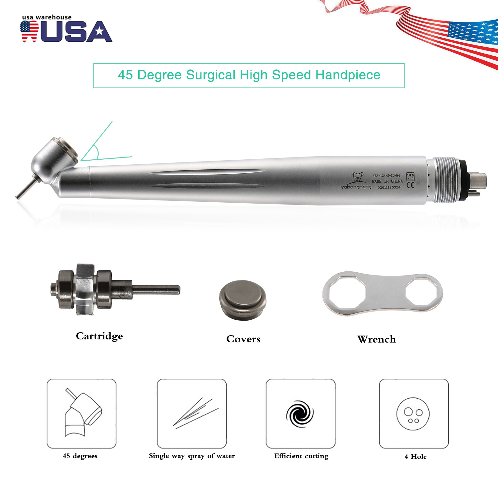 NSK Style Dental 45 Degree Surgical High Speed Handpiece Push Button 4 Holes OR