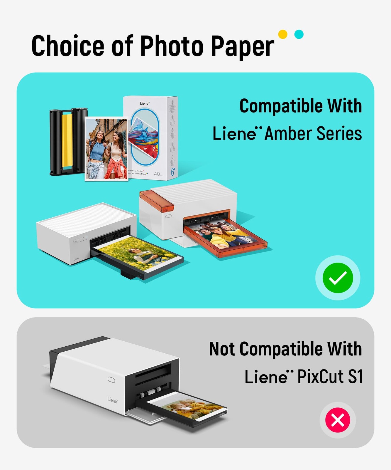 Liene Amber M100/M200/M110/M210 4×6” Photo Printer 40 Sheets small, white