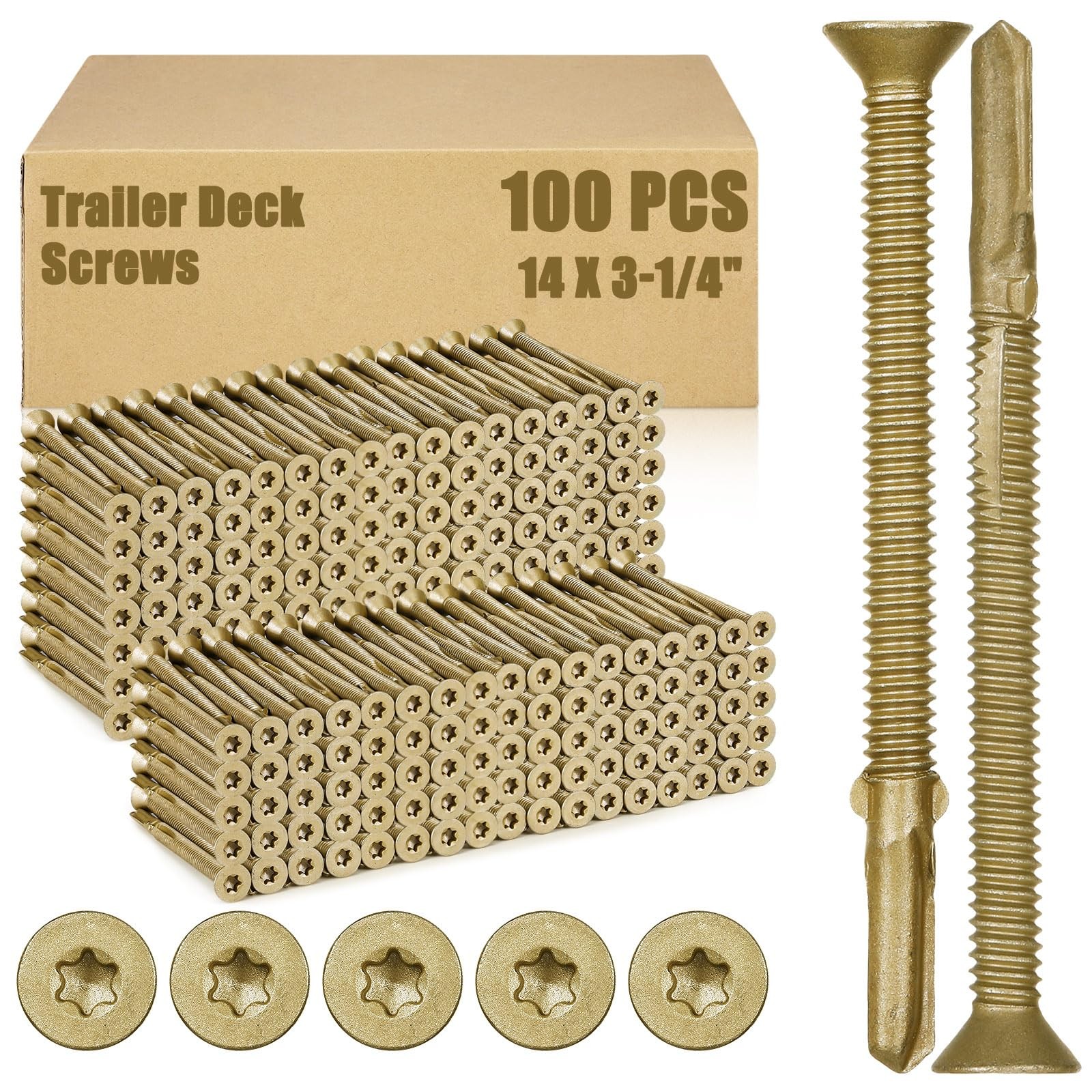 100 Pcs #14 x 3-1/4″ Trailer Deck Screws, Bulk Self Tapping, Wood to Metal, Star