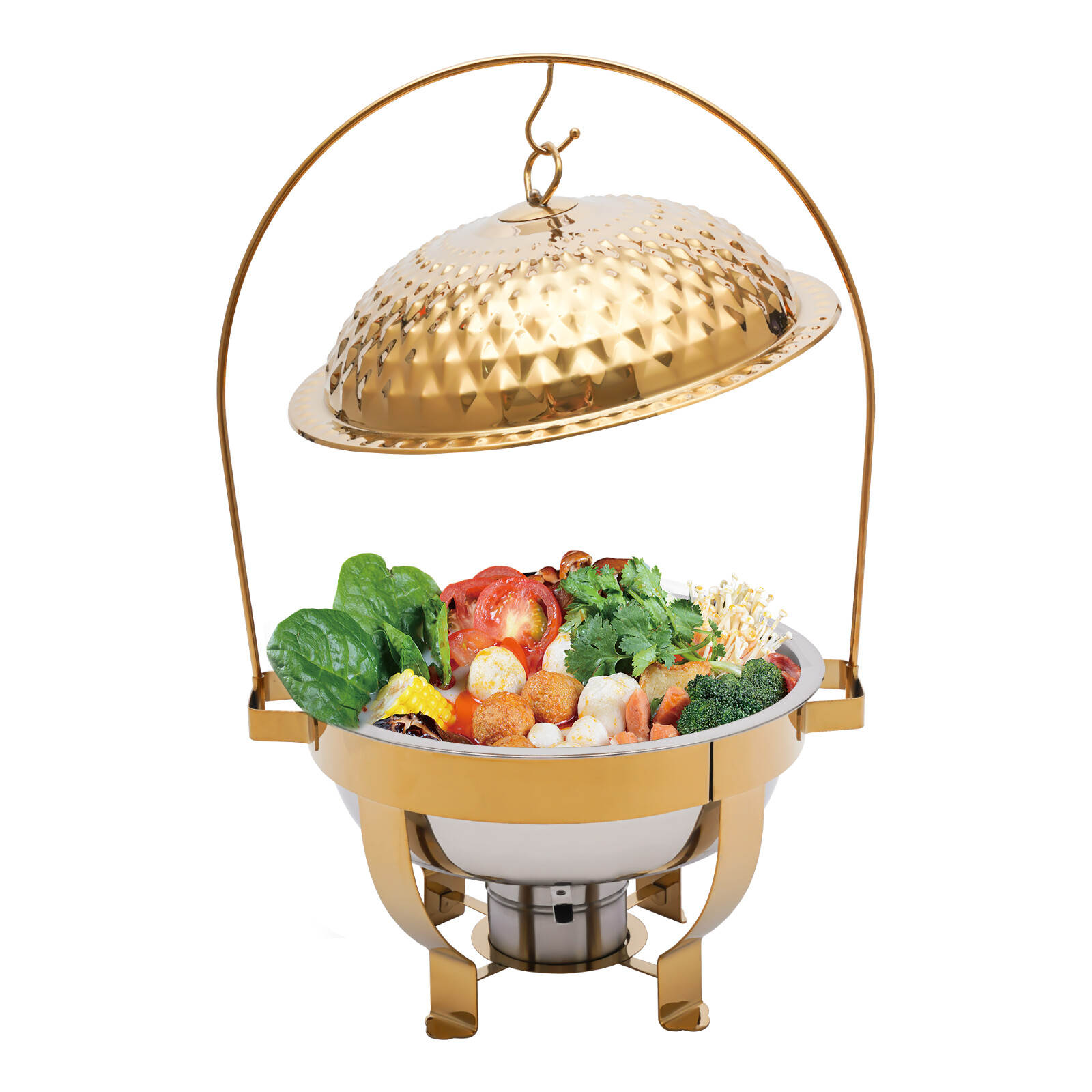 4.5L Round Stainless Steel Chafing Dish Sets Gold Accent Buffet Set&Warming Tray