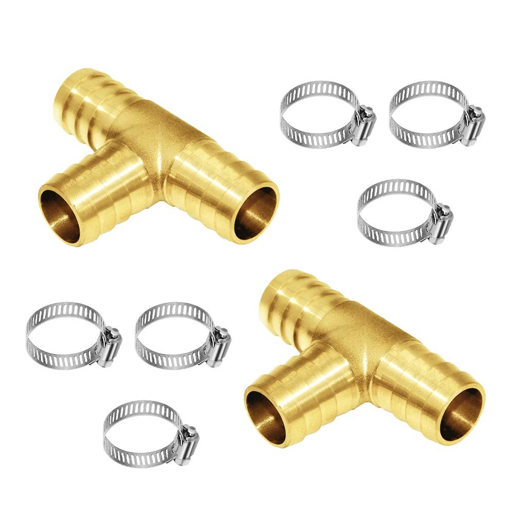 2Pcs 3/4″ Hose Barb, Tee T 3 way Union Fitting Tee-3/4-2PCS, Brass