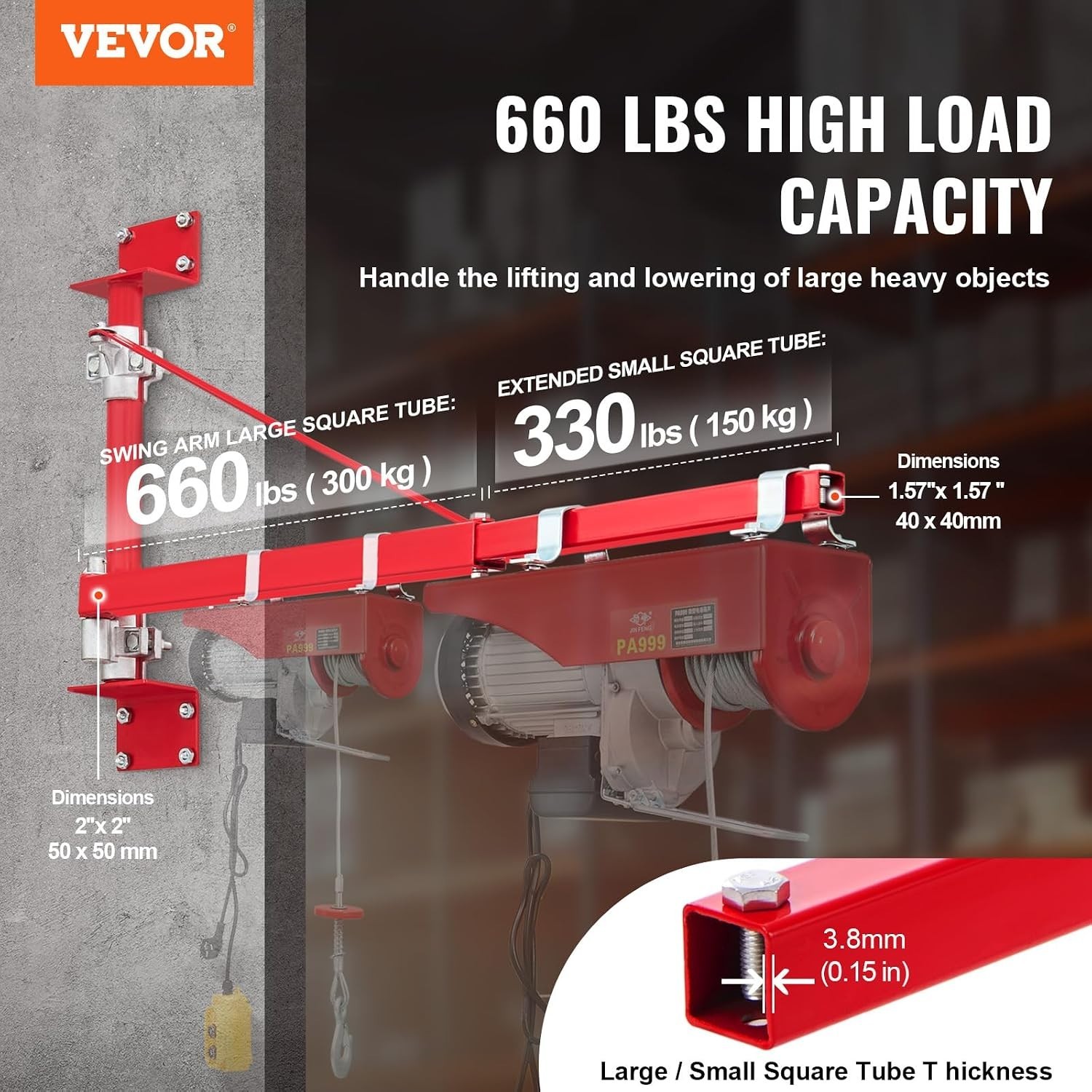 Versatile Wall-Mounted Hoist Crane, 660 lbs Capacity, Easy Installation