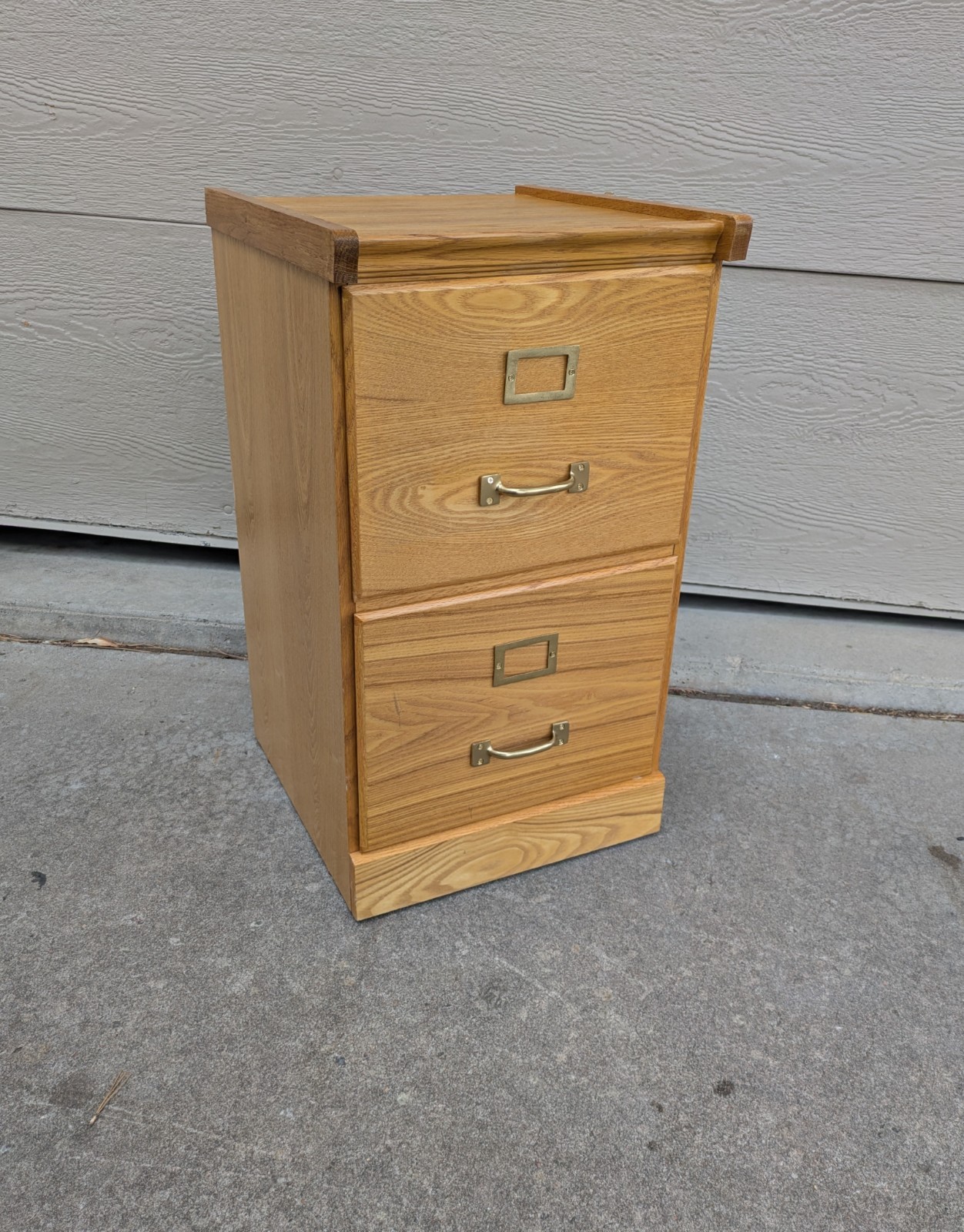 Vintage Industrial Mission Style Oak Wood Filing File Cabinet 2 Drawer Brass E69
