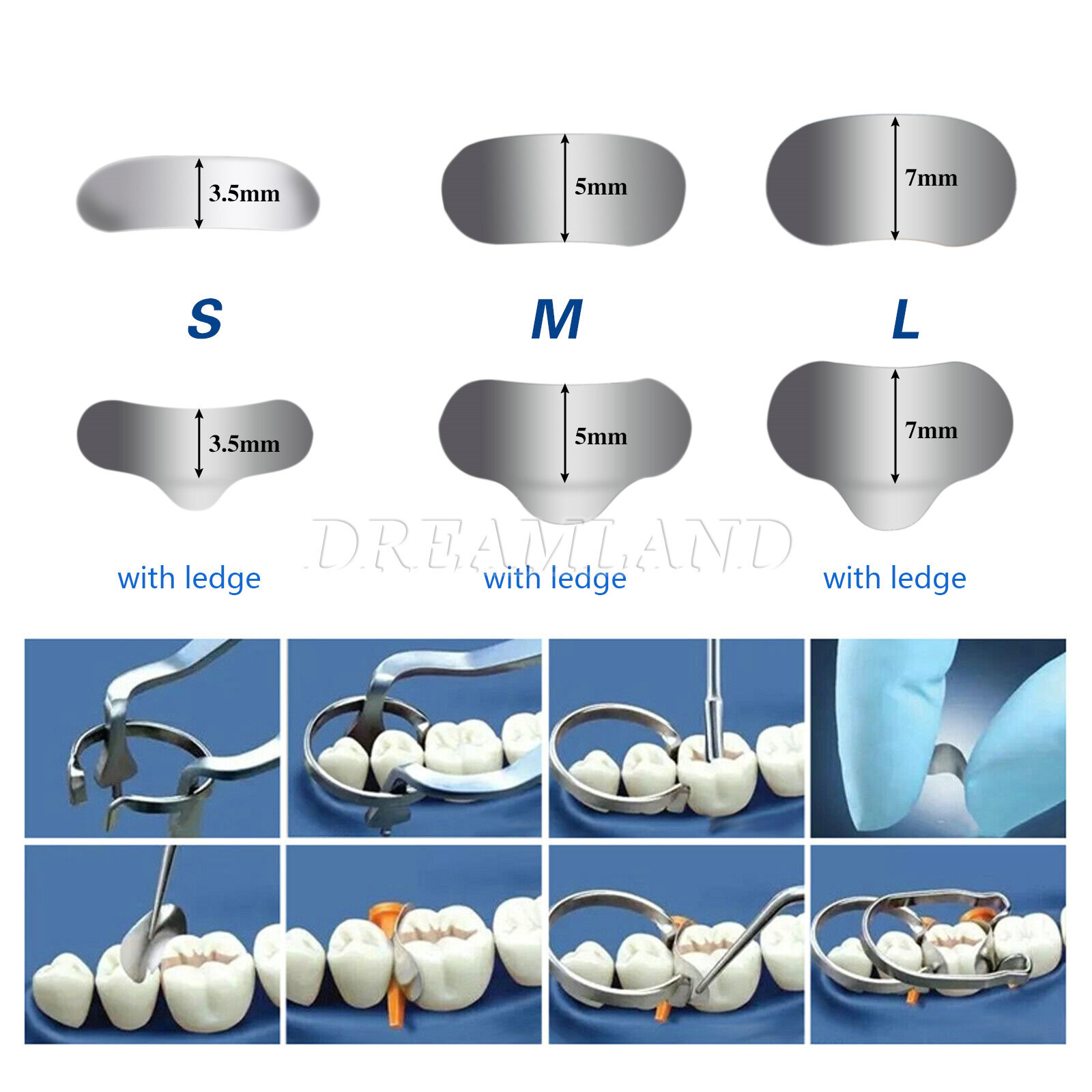 50Pcs Dental Matrix Sectional Contoured Metal Matrices Bands S/M/L Sizes 35μm