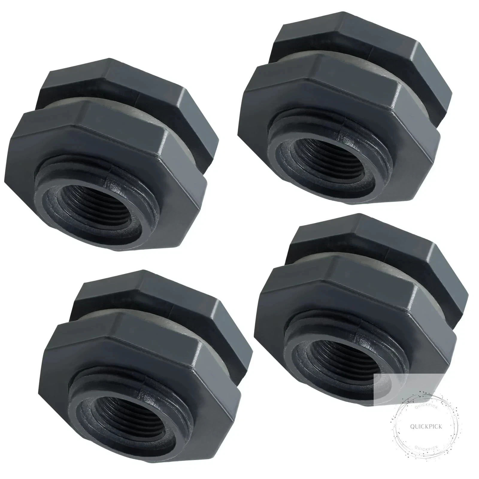 4pcs NPT1/2 PVC Bulkhead Fitting, 1/2 Inch Plastic Water Tank Connector Threaded