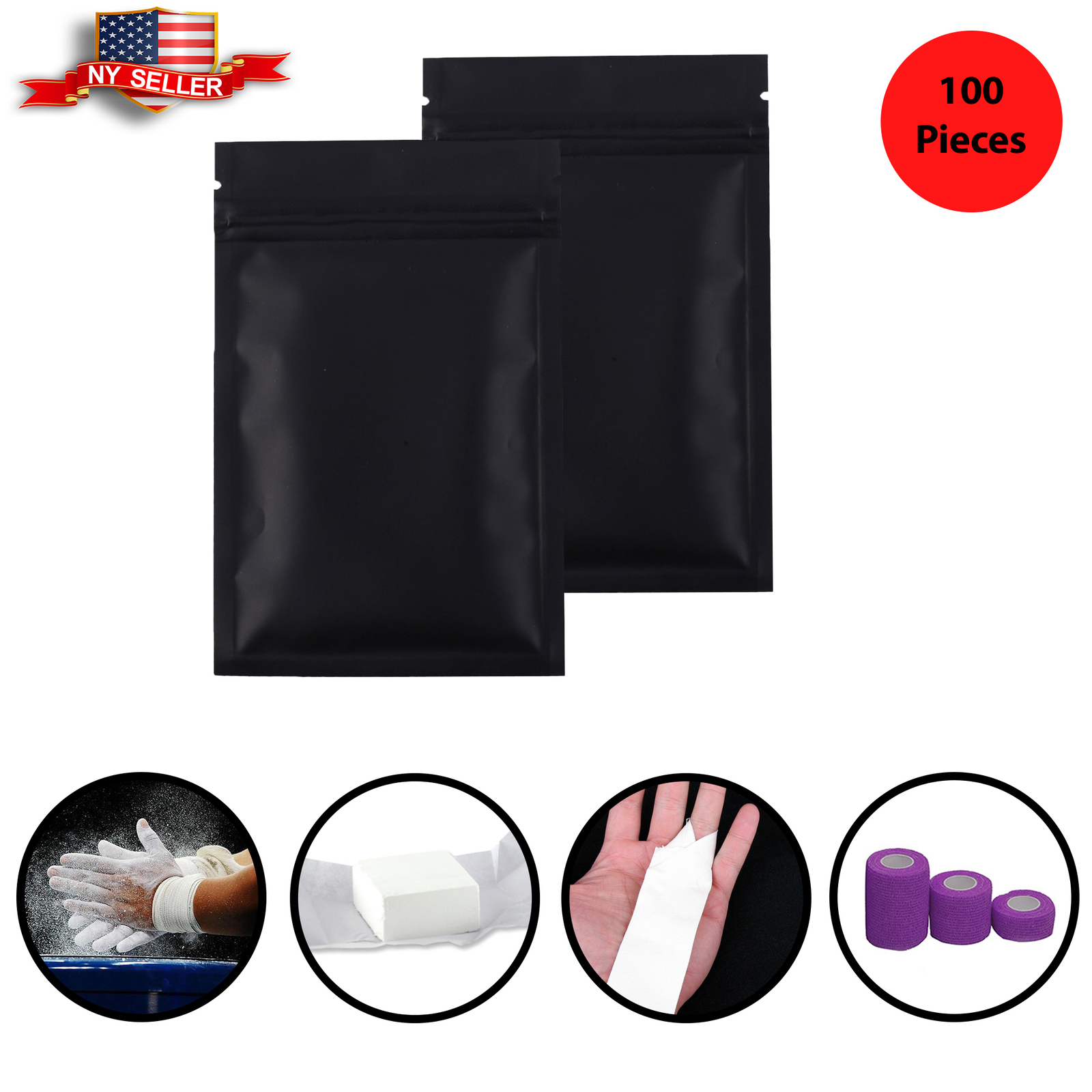 100 Flat Black Metallic Foil Resealable Bags Repacking Pouch w/ Variety of Sizes