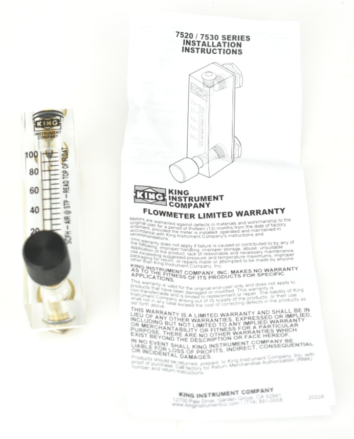 King Instrument 75301112C13 Flowmeter 100 SCFH 1/4 FNPT Brass EPR