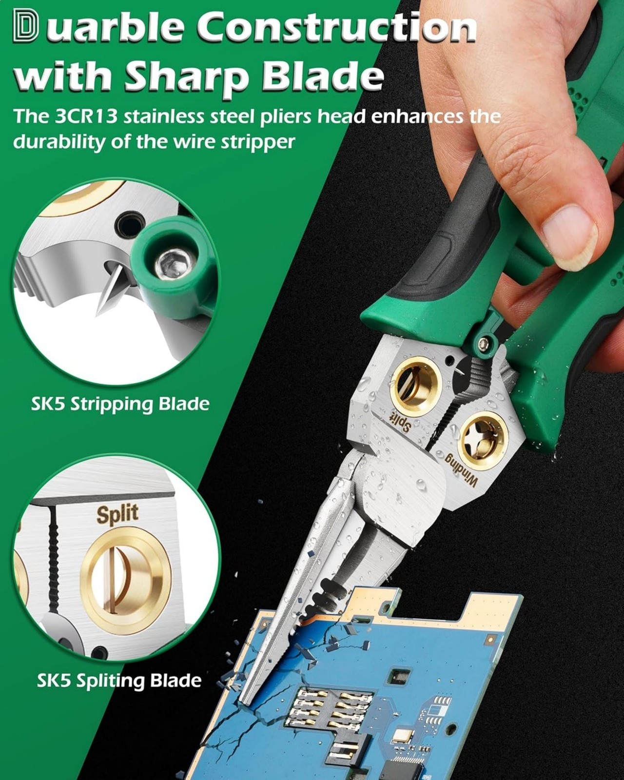 Multifunctional Wire Stripper Twister Green Voltage Tester Cable Pliers