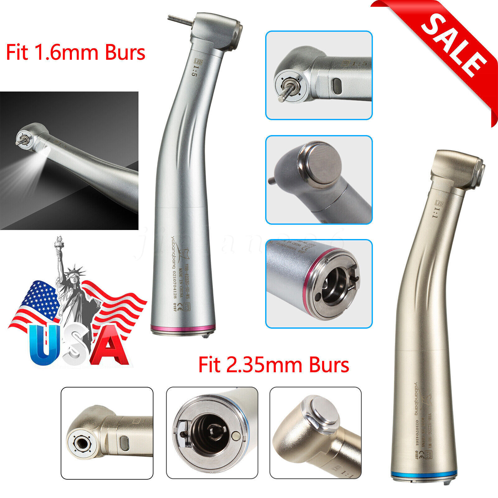Dental 1:5 1:1 Fiber Optic LED Contra Angle Electric Handpiece Fit KaVo NSK COXO