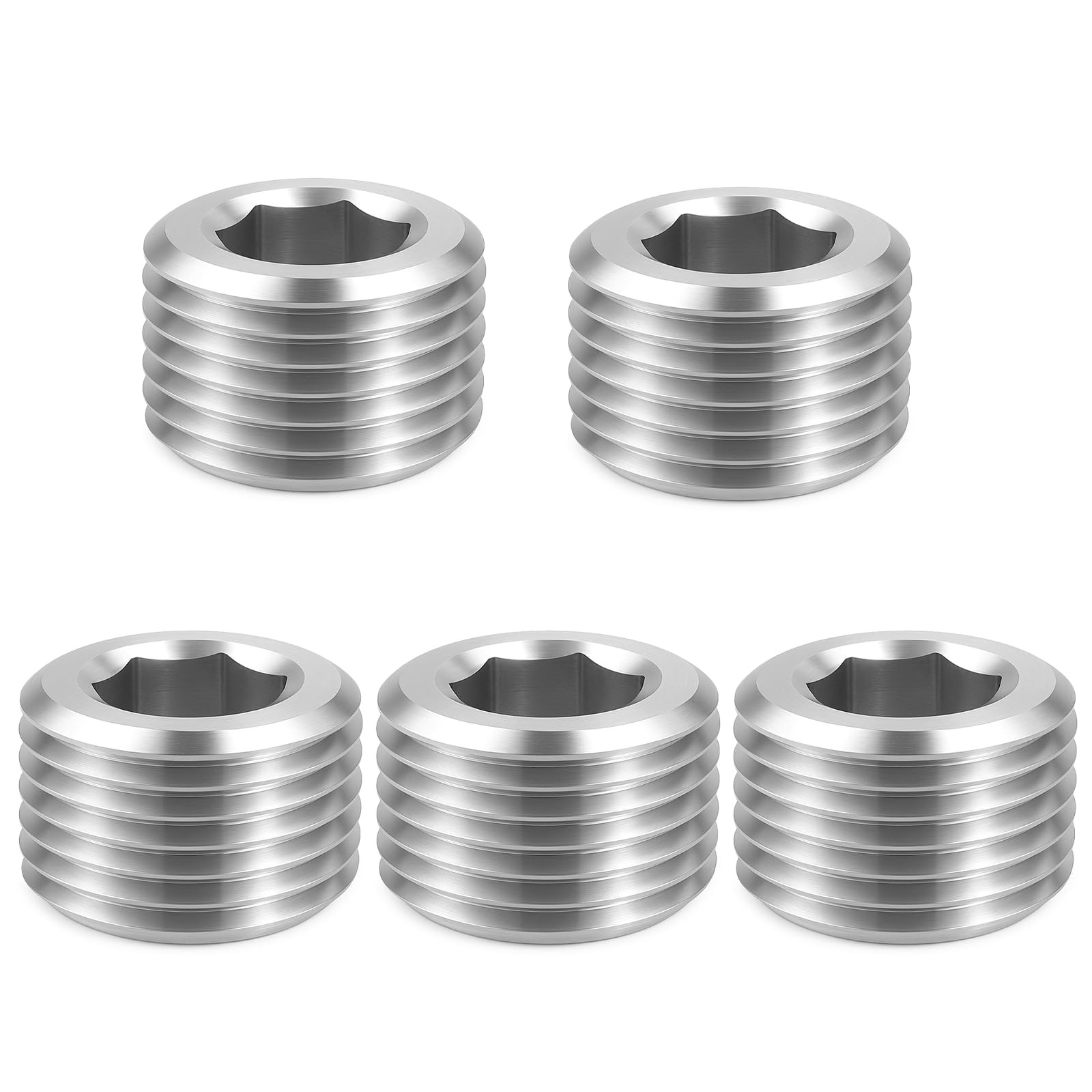 5 PCS 3/8″ NPT Male Pipe Plug Stainless Steel Pipe Plug Fitting Set Hex Count…