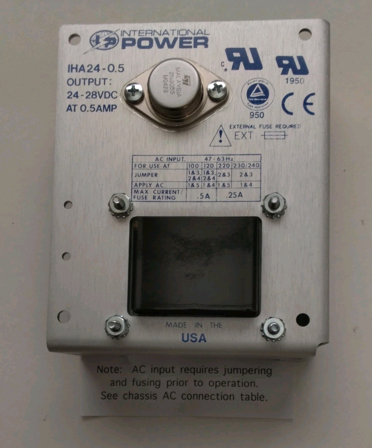 POWER SUPPLY OPEN FRAME 24-28V @ 0.5A OUTPUT INTERNATIONAL POWER IHA24-0.5, NEW